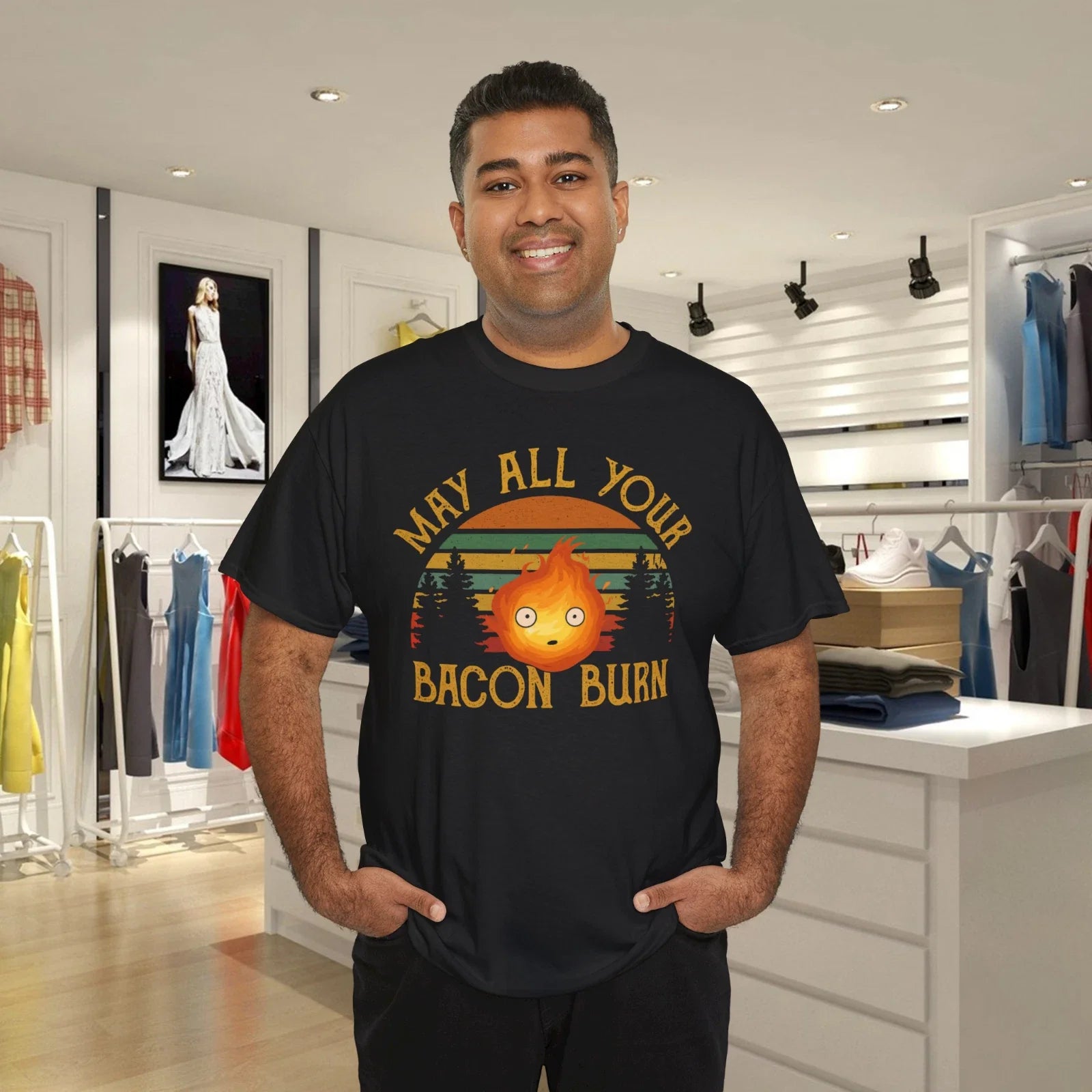 Vintage Retro May All Your Bacon Burn BBQ Grunge T-Shirt Unisex T-shirt, Sweatshirt, Hoodie, Long Sleeve Tee - T-Shirt, Sweatshirt, Hoodie