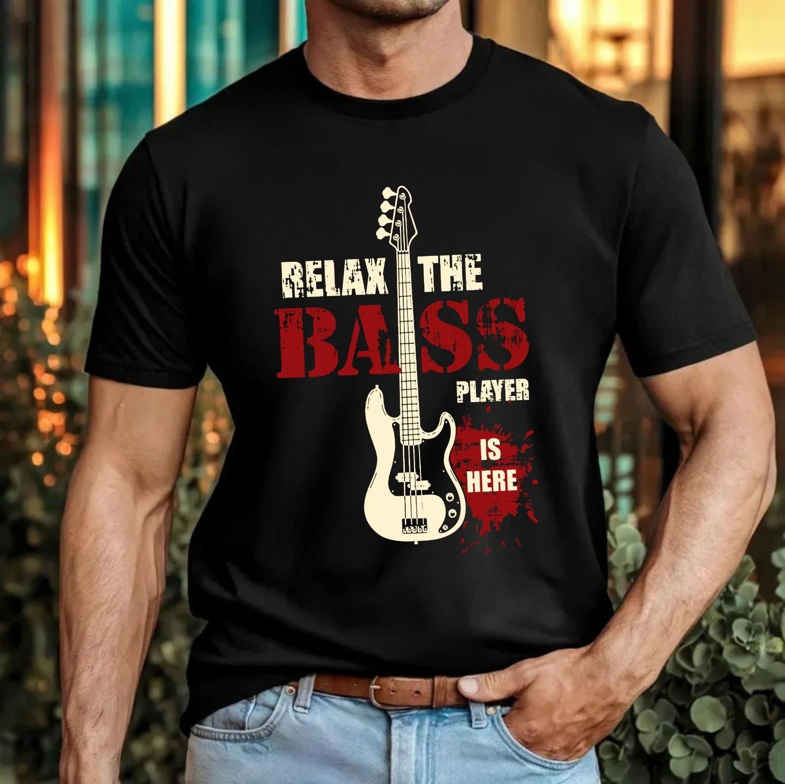 Relax The Bass Player Is Here Funny Music T-Shirt Guitarist Humor Quote Gift Top Unisex T-shirt, Sweatshirt, Hoodie, Long Sleeve Tee - T-Shirt, Sweatshirt, Hoodie