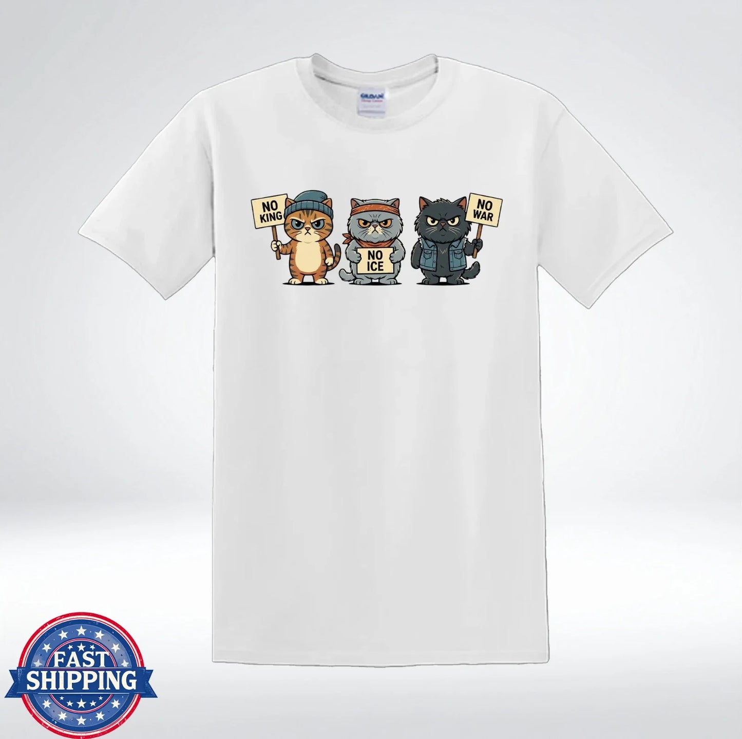 Funny Cat Protest No King No ICE No War Cute Angry Cats Graphic T-Shirt Unisex T-shirt, Sweatshirt, Hoodie, Long Sleeve Tee - T-Shirt, Sweatshirt, Hoodie