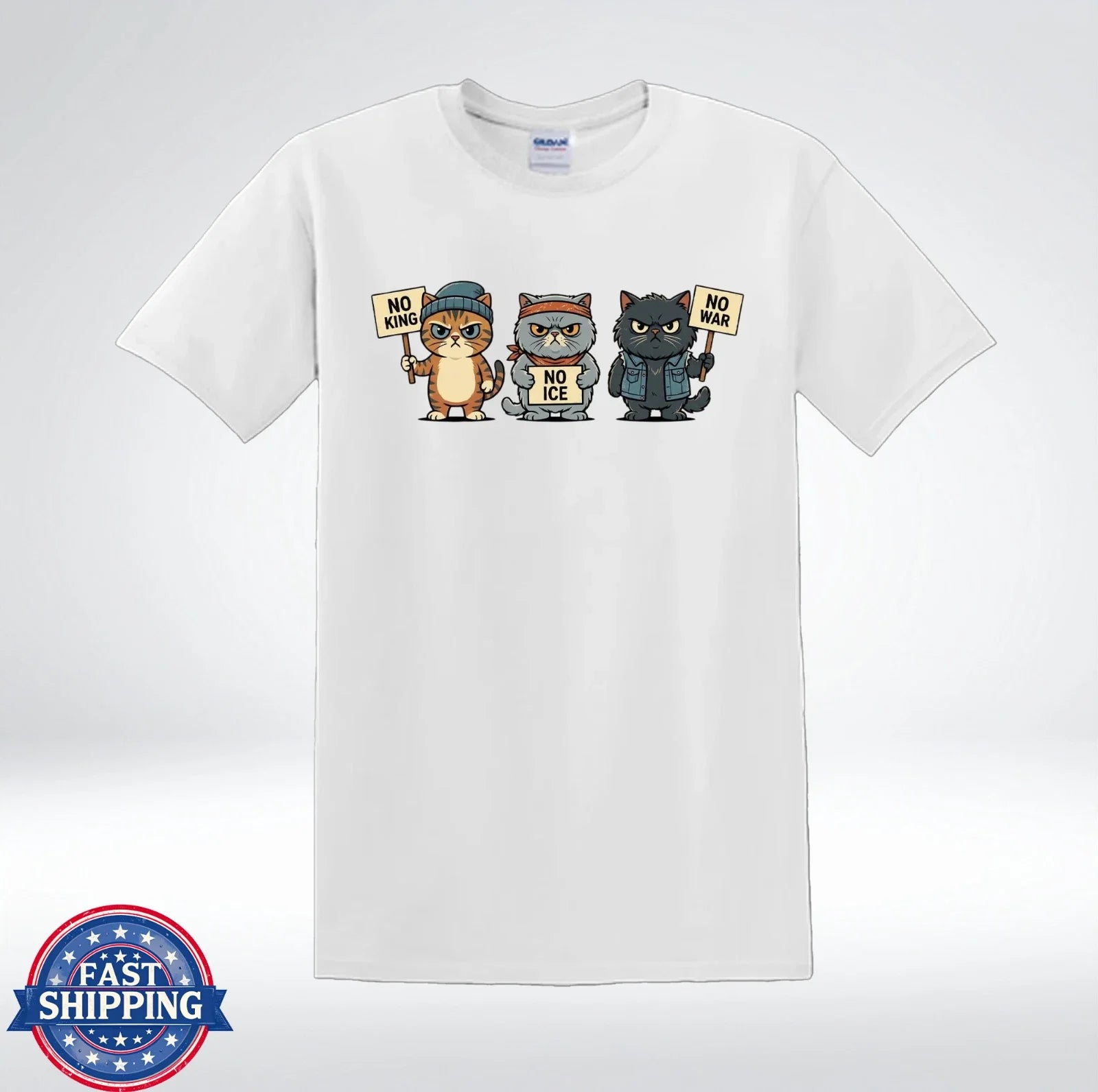 Funny Cat Protest No King No ICE No War Cute Angry Cats Graphic T-Shirt Unisex T-shirt, Sweatshirt, Hoodie, Long Sleeve Tee - T-Shirt, Sweatshirt, Hoodie