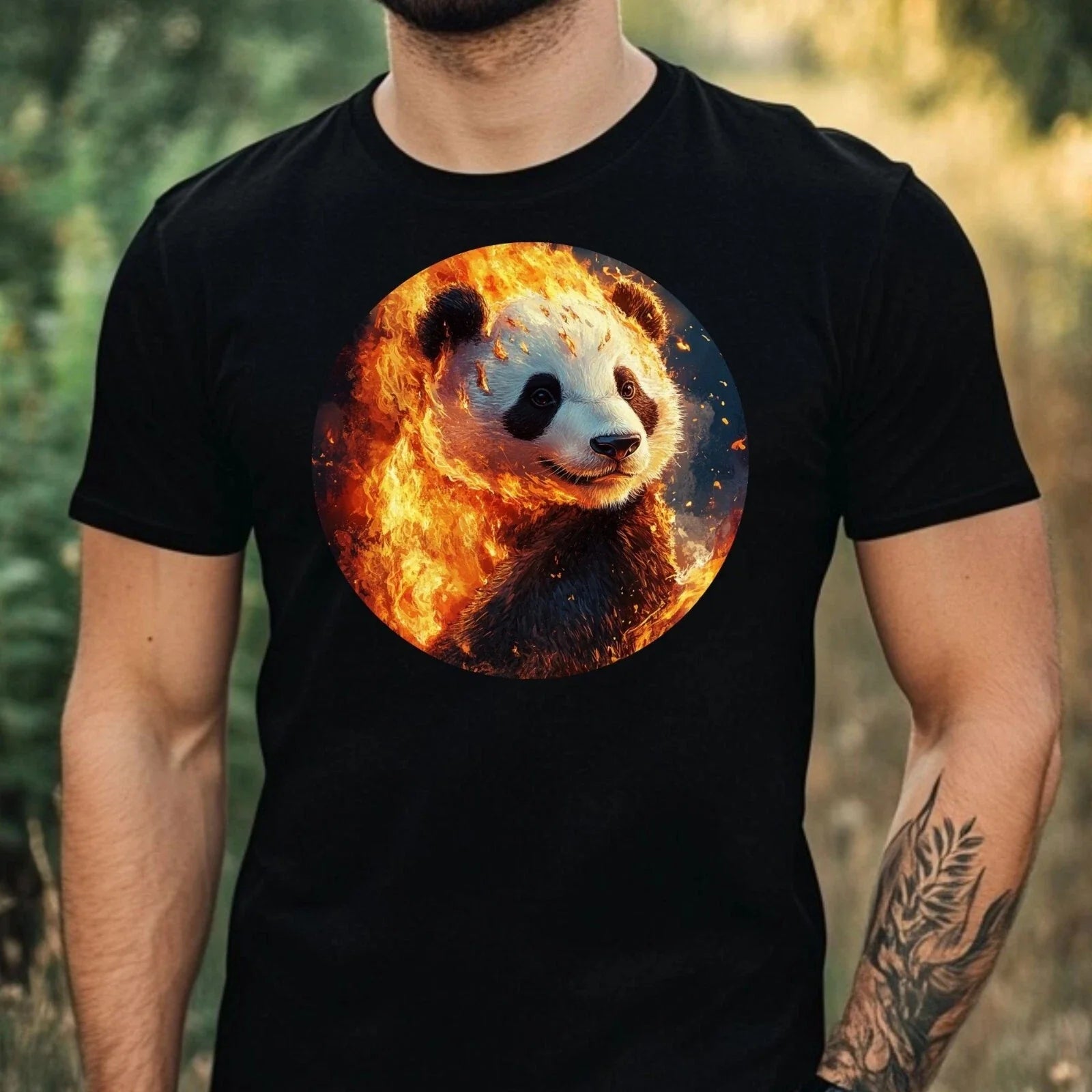 Mens Panda on Fire Motif Cotton T-Shirt Size XS to 5XL Unisex T-shirt, Sweatshirt, Hoodie, Long Sleeve Tee - T-Shirt, Sweatshirt, Hoodie