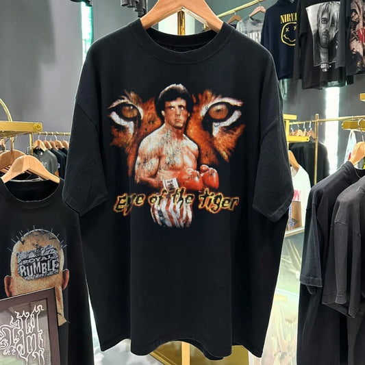 80's Eye Of The Tiger "Rocky 3 " Washed Black T-Shirt XL Unisex T-shirt, Sweatshirt, Hoodie, Long Sleeve Tee - T-Shirt, Sweatshirt, Hoodie