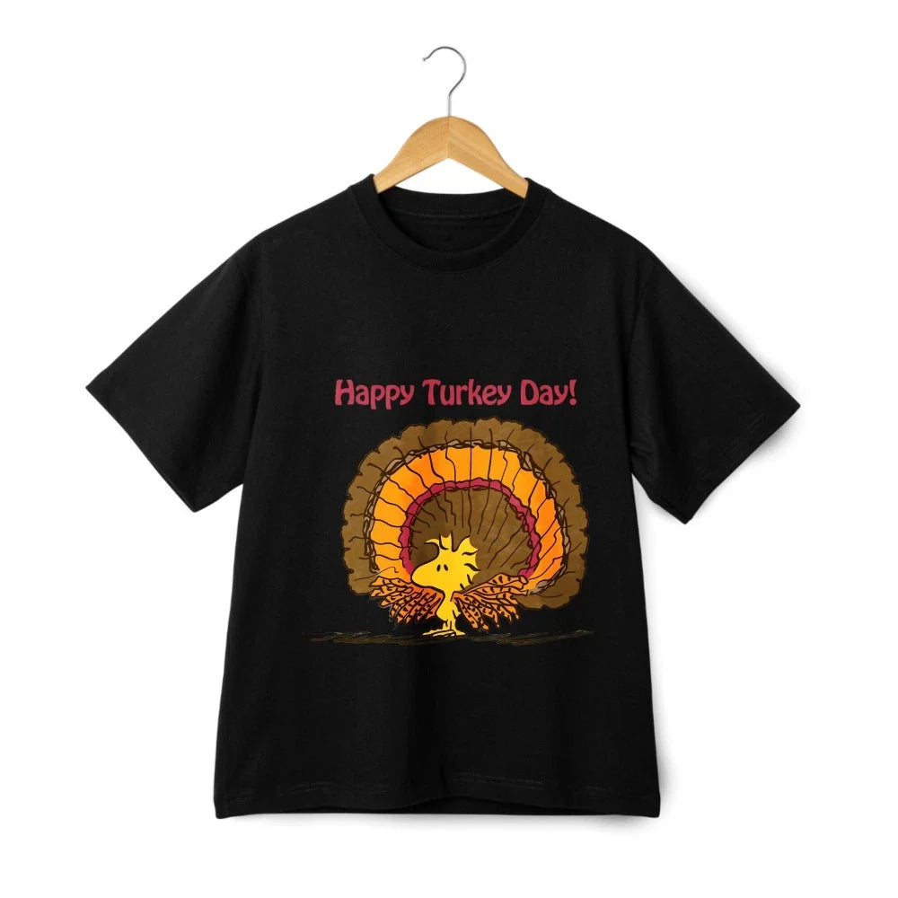 Woodstock Happy Turkey Day Tee-Cartoon Thanksgiving Shirt|Casual Holiday Outfit Unisex T-shirt, Sweatshirt, Hoodie, Long Sleeve Tee - T-Shirt, Sweatshirt, Hoodie