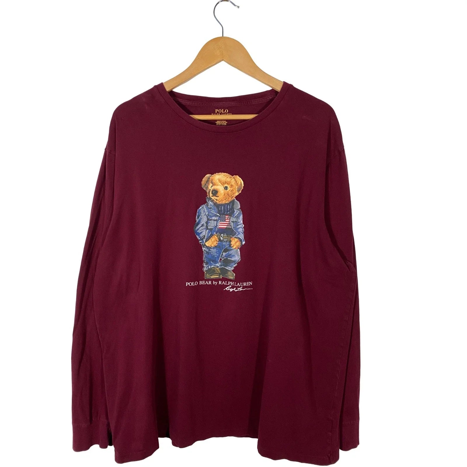 Polo Ralph Lauren Denim Polo Bear Long Sleeve Tee Maroon Men's size 2XL Unisex T-shirt, Sweatshirt, Hoodie, Long Sleeve Tee - T-Shirt, Sweatshirt, Hoodie