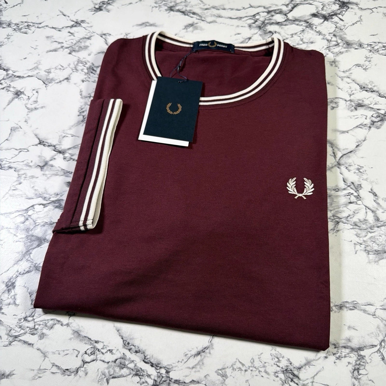 FRED PERRY Mens Oxblood Twin Tipped T Shirt SIZE LARGE M1588V 64A BNWT Unisex T-shirt, Sweatshirt, Hoodie, Long Sleeve Tee - T-Shirt, Sweatshirt, Hoodie