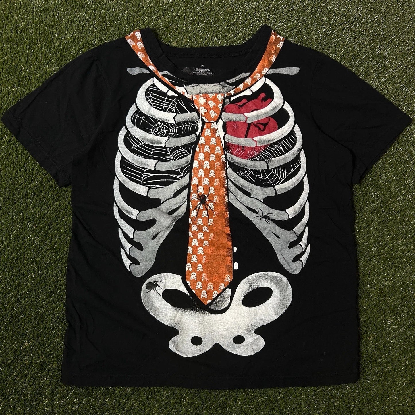 Y2K Grunge Halloween Skeleton Ribcage Spider Graphic Tie T-Shirt Unisex T-shirt, Sweatshirt, Hoodie, Long Sleeve Tee - T-Shirt, Sweatshirt, Hoodie