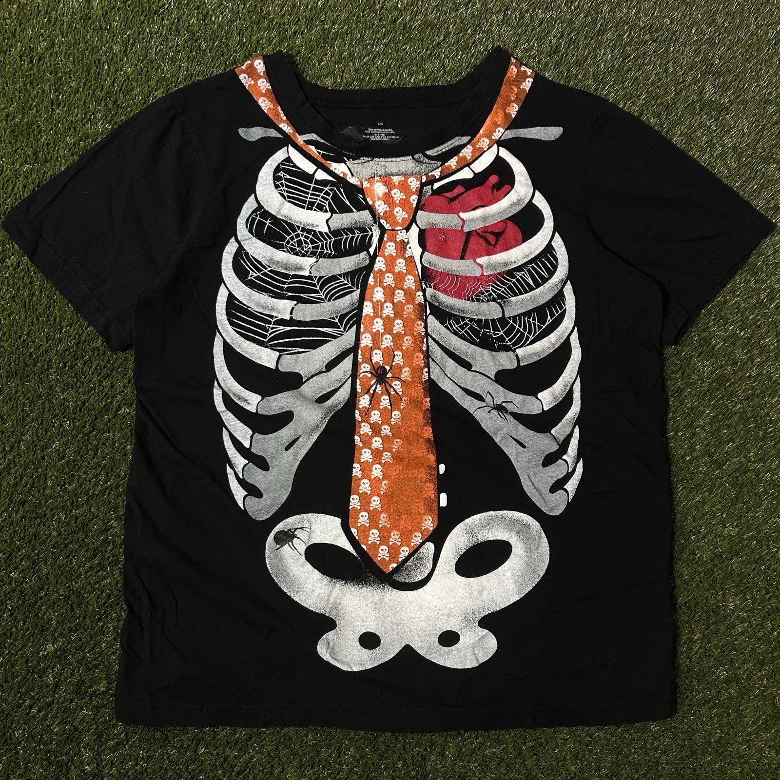 Y2K Grunge Halloween Skeleton Ribcage Spider Graphic Tie T-Shirt Unisex T-shirt, Sweatshirt, Hoodie, Long Sleeve Tee - T-Shirt, Sweatshirt, Hoodie