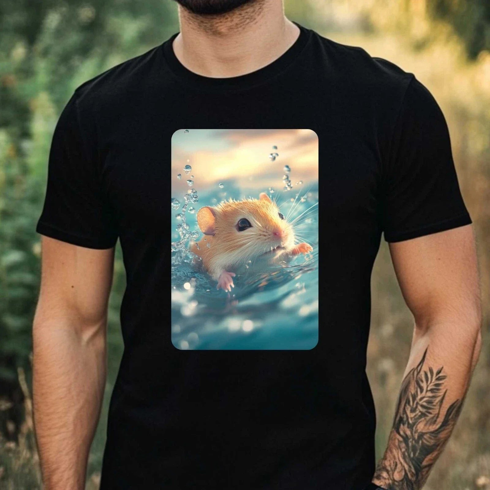 Mens Hamster Swimming in Ocean Motif Cotton T-Shirt Size XS to 5XL Unisex T-shirt, Sweatshirt, Hoodie, Long Sleeve Tee - T-Shirt, Sweatshirt, Hoodie