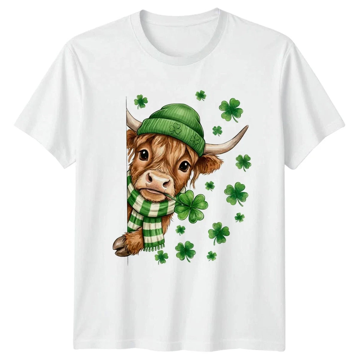 Cute Highland Cow Peeking Green T-Shirt St Patricks Day Highland Cow Unisex T-shirt, Sweatshirt, Hoodie, Long Sleeve Tee - T-Shirt, Sweatshirt, Hoodie