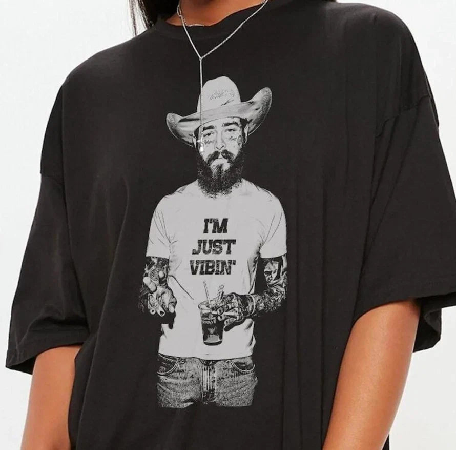 Post Malone Music Western Shirt, Posty Im Just Vibin, Trendy Tour Posty Unisex T-shirt, Sweatshirt, Hoodie, Long Sleeve Tee - T-Shirt, Sweatshirt, Hoodie