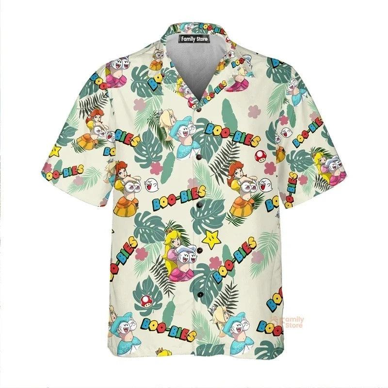 Mens Button Down Princess Video Game Characters Parody Hawaiian Novelty Shirt Unisex T-shirt, Sweatshirt, Hoodie, Long Sleeve Tee - T-Shirt, Sweatshirt, Hoodie