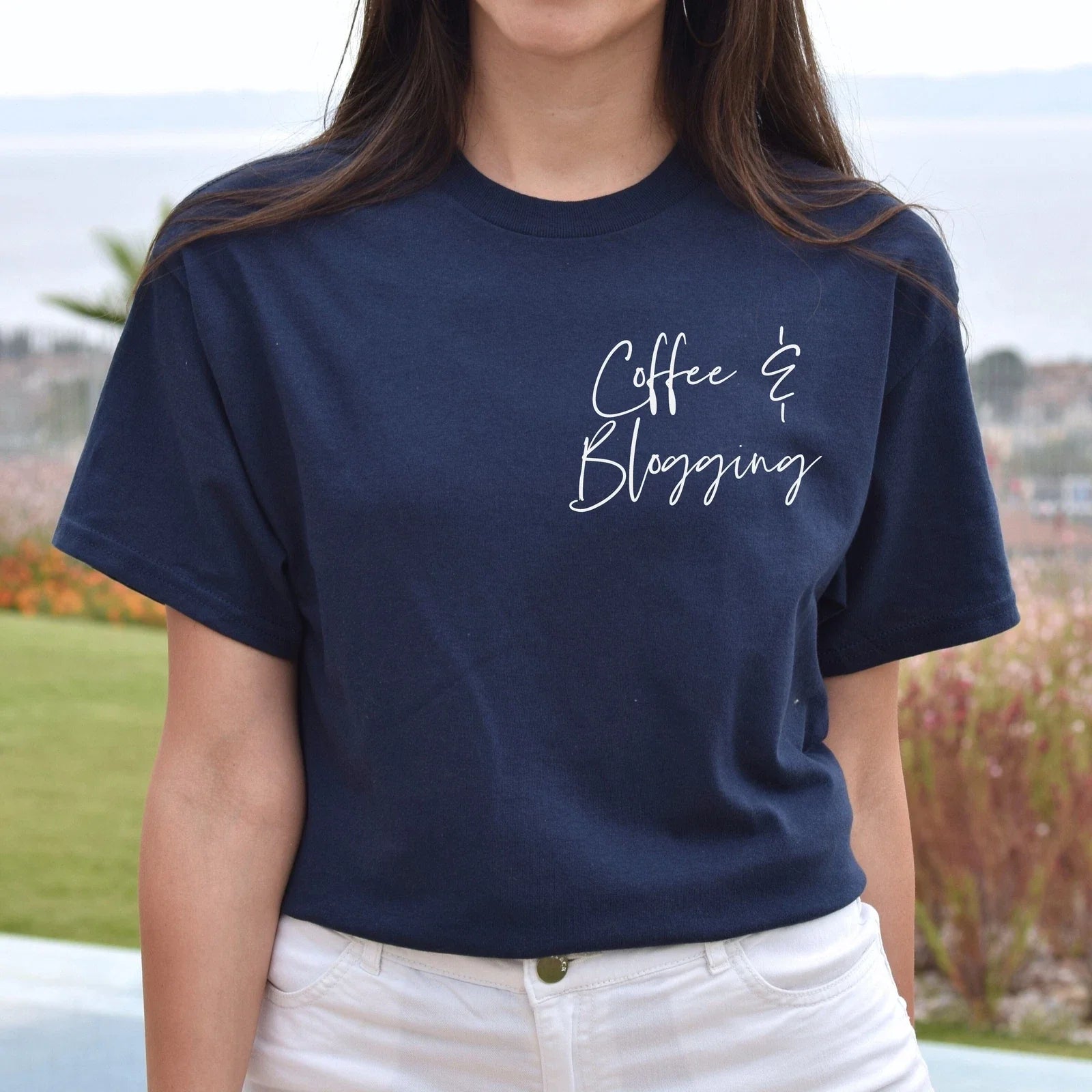 Coffee and blogging pocket Unisex T-shirt Blogger tee Black Navy Dark Heather Unisex T-shirt, Sweatshirt, Hoodie, Long Sleeve Tee - T-Shirt, Sweatshirt, Hoodie