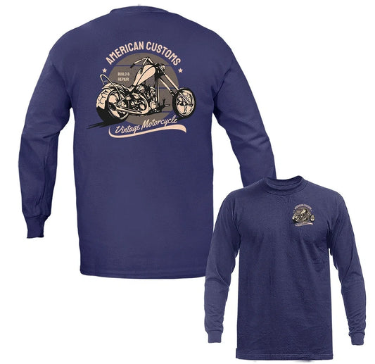 American Customs Bikers Vintage Classic Custom Motorcycle Long Sleeve T-Shirt Unisex T-shirt, Sweatshirt, Hoodie, Long Sleeve Tee - T-Shirt, Sweatshirt, Hoodie