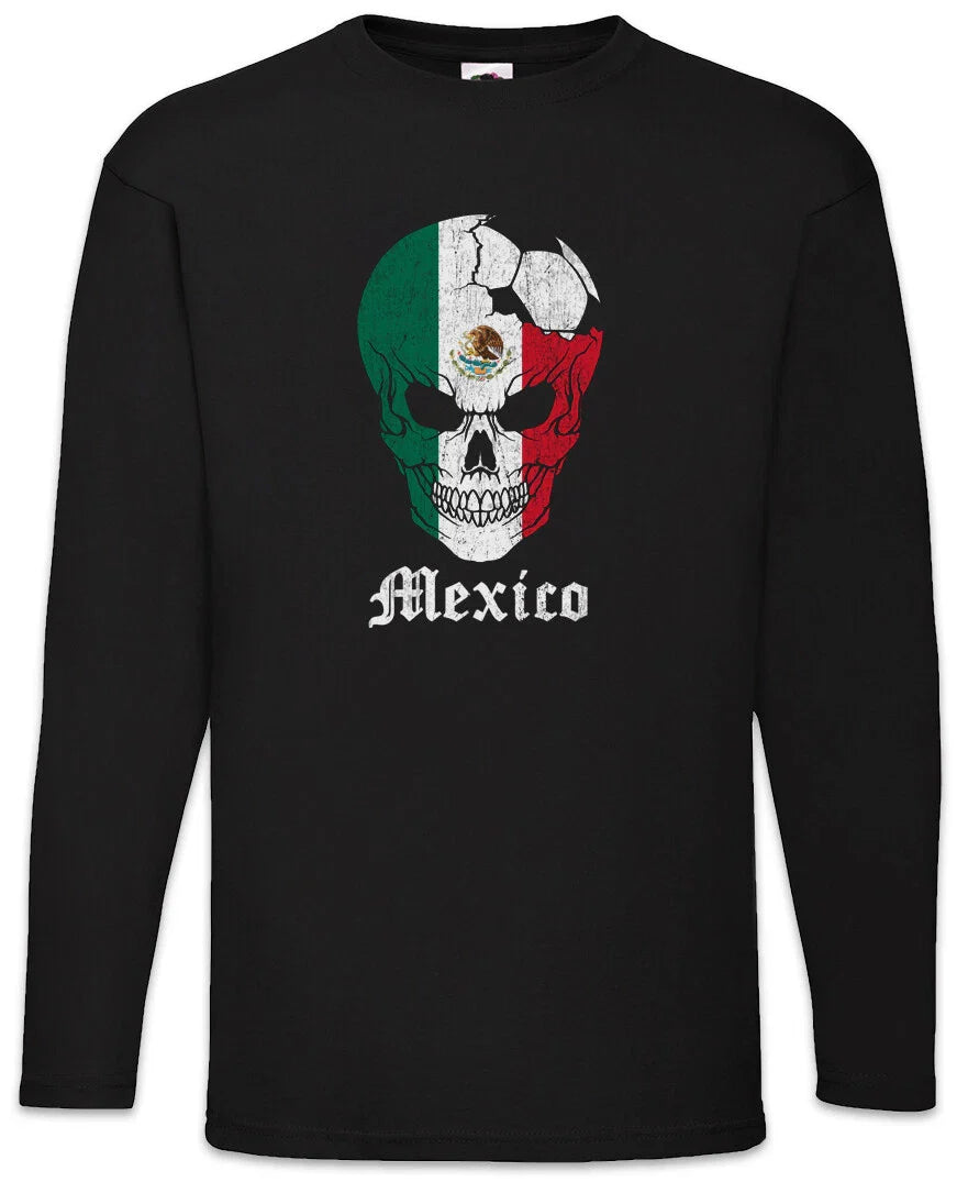 Mexico Football Skull I Men's Long Sleeve T-Shirt Mexican Soccer Flag World Unisex T-shirt, Sweatshirt, Hoodie, Long Sleeve Tee - T-Shirt, Sweatshirt, Hoodie
