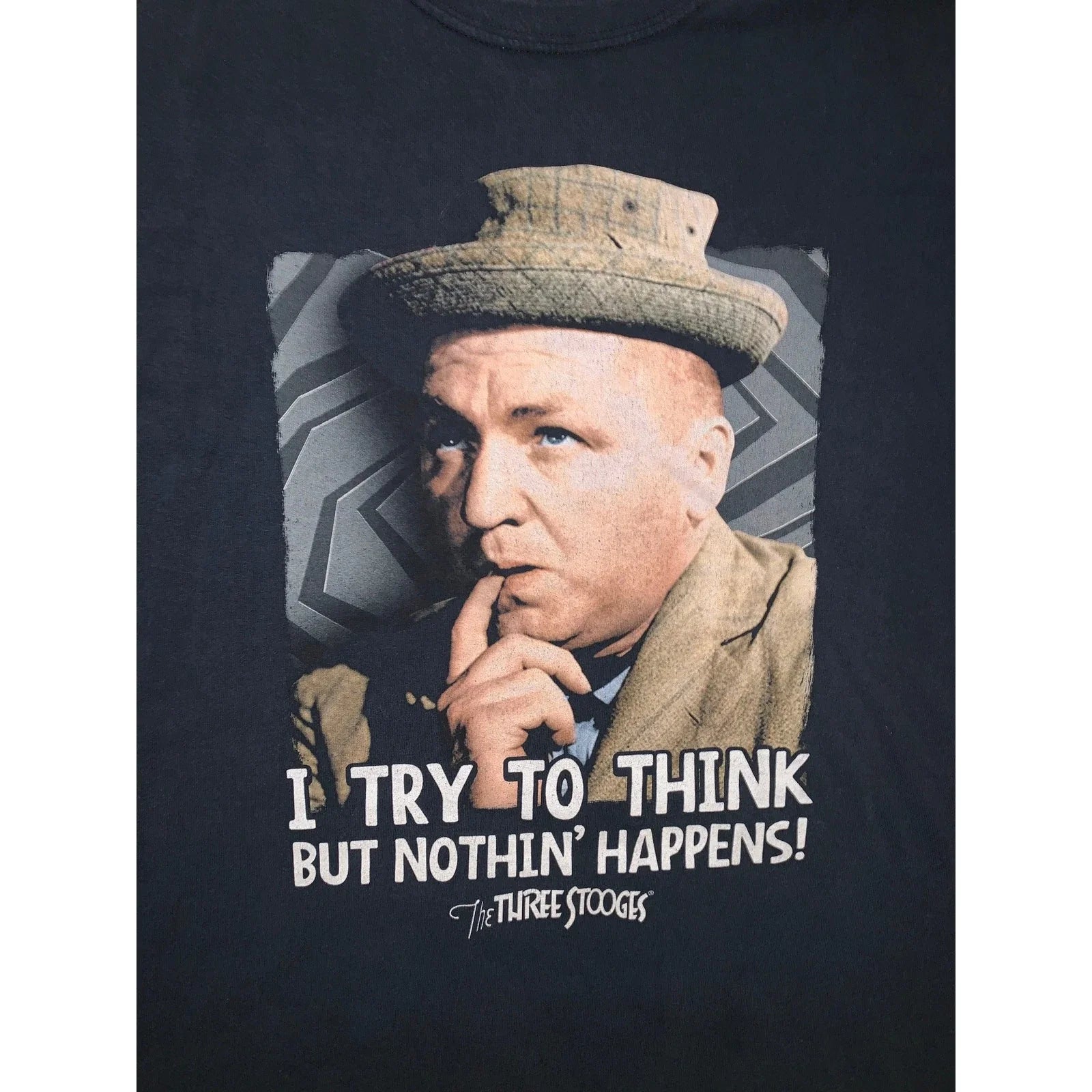 Vintage Three Stooges Curly Howard T Shirt I Try To Think Black Y2K XL Unisex T-shirt, Sweatshirt, Hoodie, Long Sleeve Tee - T-Shirt, Sweatshirt, Hoodie