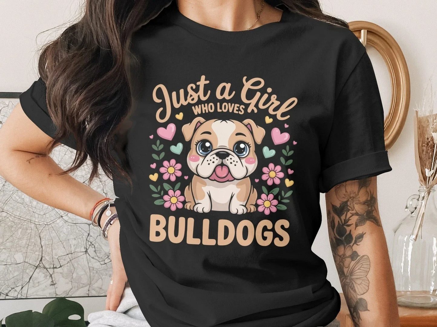 Just a Girl Who Loves Bulldogs T-Shirt, Cute Puppy Dog Tee, Bulldog Lover Gift, Unisex T-shirt, Sweatshirt, Hoodie, Long Sleeve Tee - T-Shirt, Sweatshirt, Hoodie
