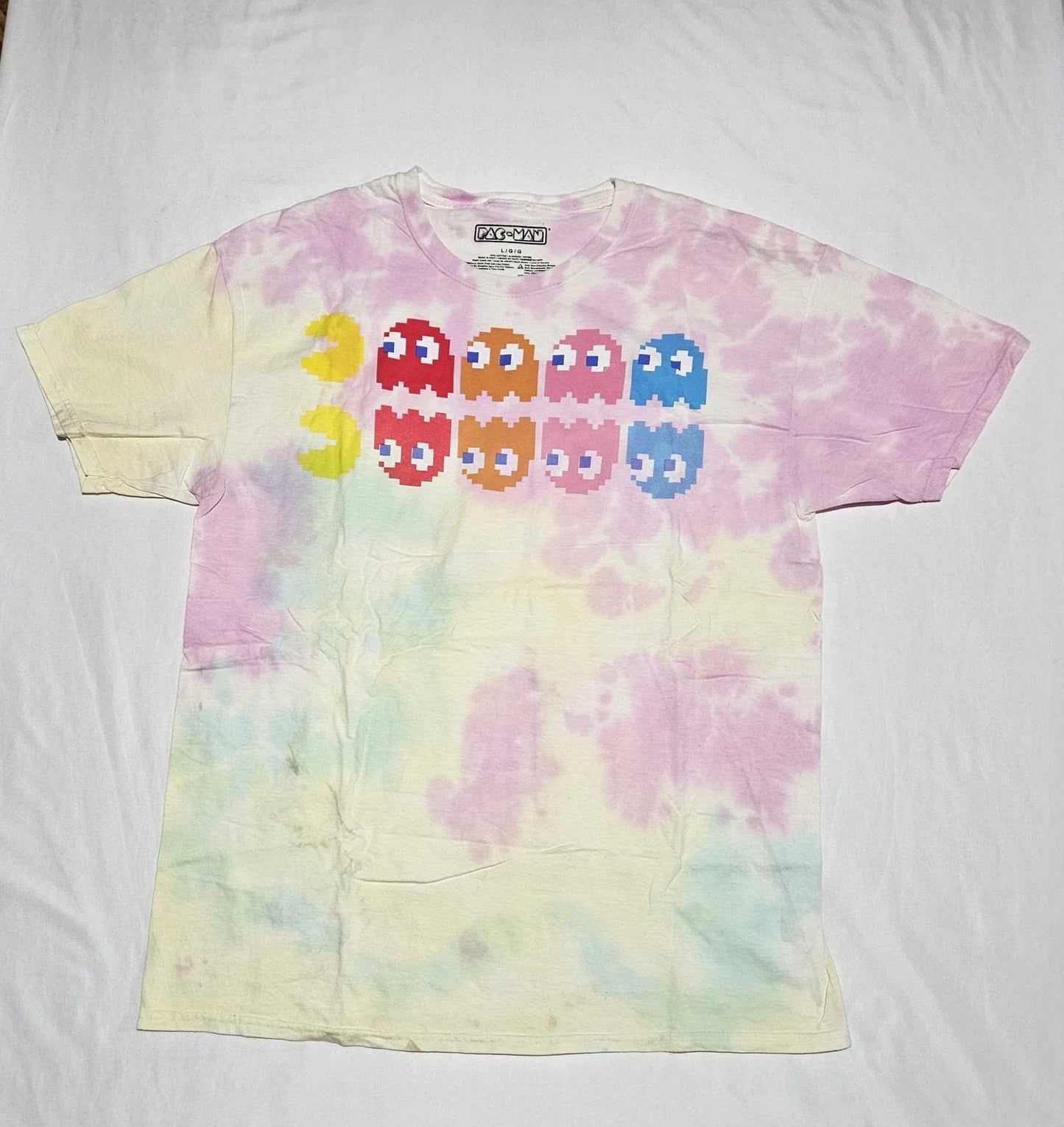 Pac-Man L Unisex Pink Tie Dye Ghosts Pixel Art Retro Arcade Graphic T-Shirt Unisex T-shirt, Sweatshirt, Hoodie, Long Sleeve Tee - T-Shirt, Sweatshirt, Hoodie