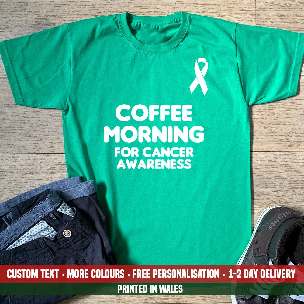 Coffee Morning For Cancer Awareness T-shirt Worlds Donation Macmillan Top Mens Unisex T-shirt, Sweatshirt, Hoodie, Long Sleeve Tee - T-Shirt, Sweatshirt, Hoodie
