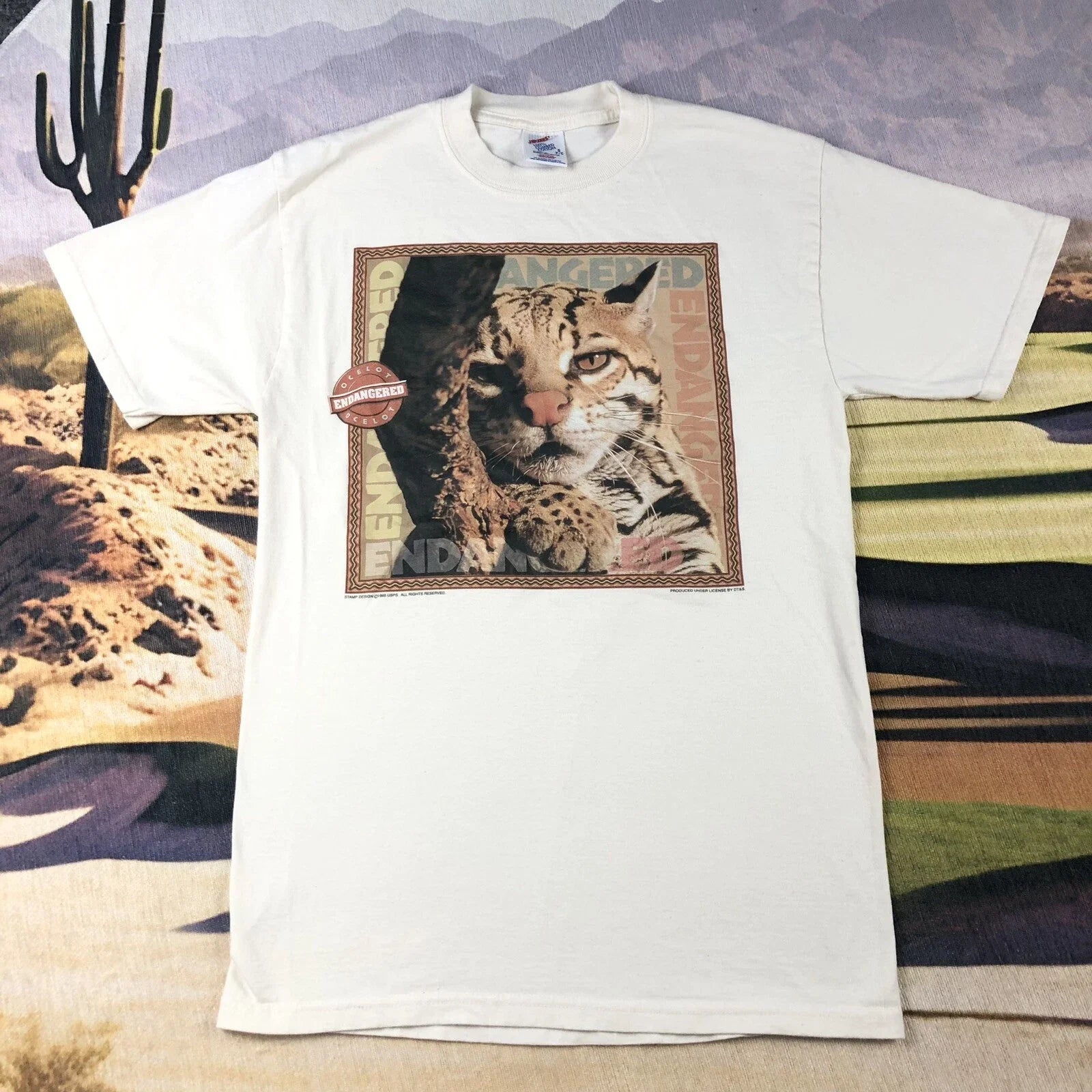 Vintage 90s Ocelot Cat Nature Art Tee Adult Size Small T Shirt Endangered Animal Unisex T-shirt, Sweatshirt, Hoodie, Long Sleeve Tee - T-Shirt, Sweatshirt, Hoodie