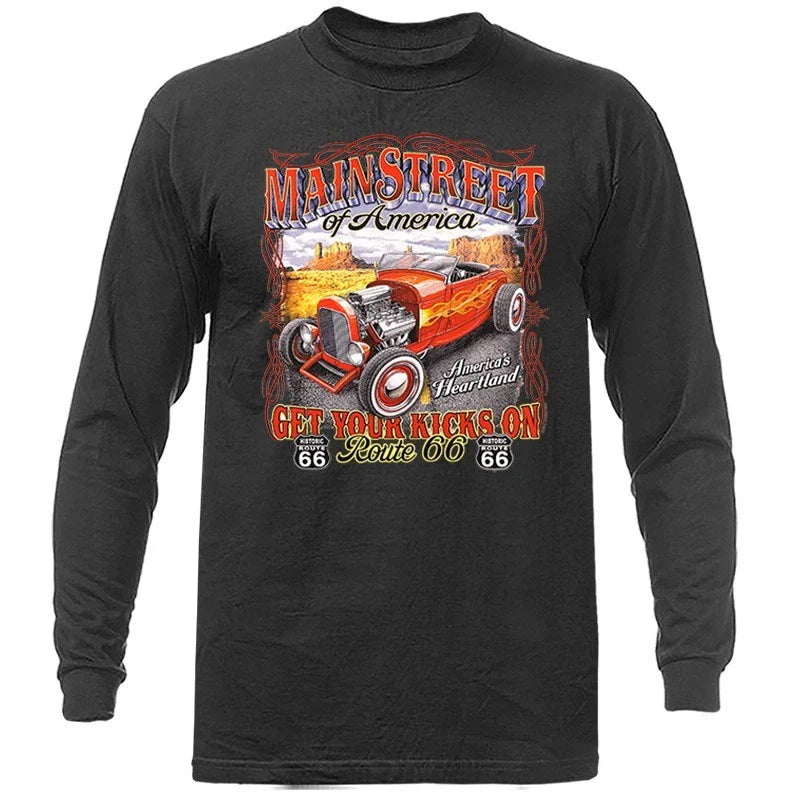 Main Street of America Route 66 Hot Rod Long Sleeve T-Shirt Unisex T-shirt, Sweatshirt, Hoodie, Long Sleeve Tee - T-Shirt, Sweatshirt, Hoodie