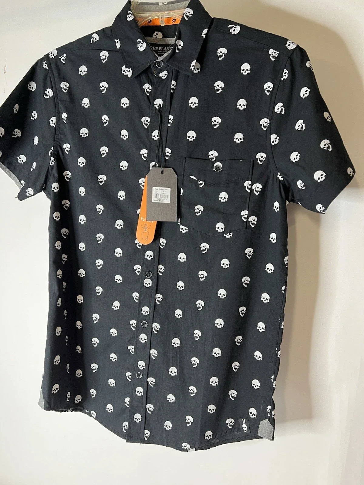 Skull Print Halloween Goth Young Man sz SMALL Collared Buttoned Shirt NEW w/TAGS Unisex T-shirt, Sweatshirt, Hoodie, Long Sleeve Tee - T-Shirt, Sweatshirt, Hoodie