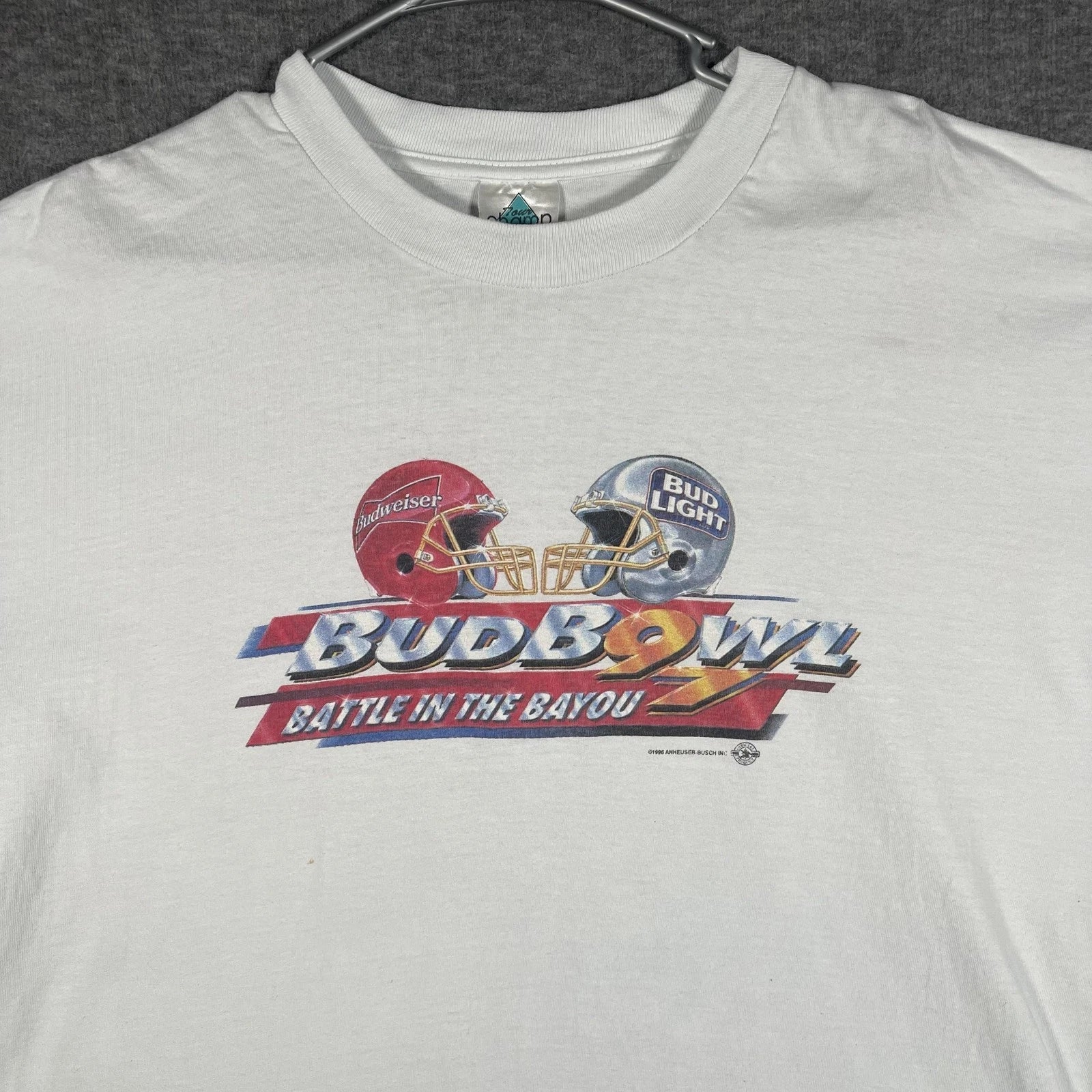 Vintage Tour Champ Shirt Mens XL White Bud Bowl Budweiser Football Promo Tee Unisex T-shirt, Sweatshirt, Hoodie, Long Sleeve Tee - T-Shirt, Sweatshirt, Hoodie