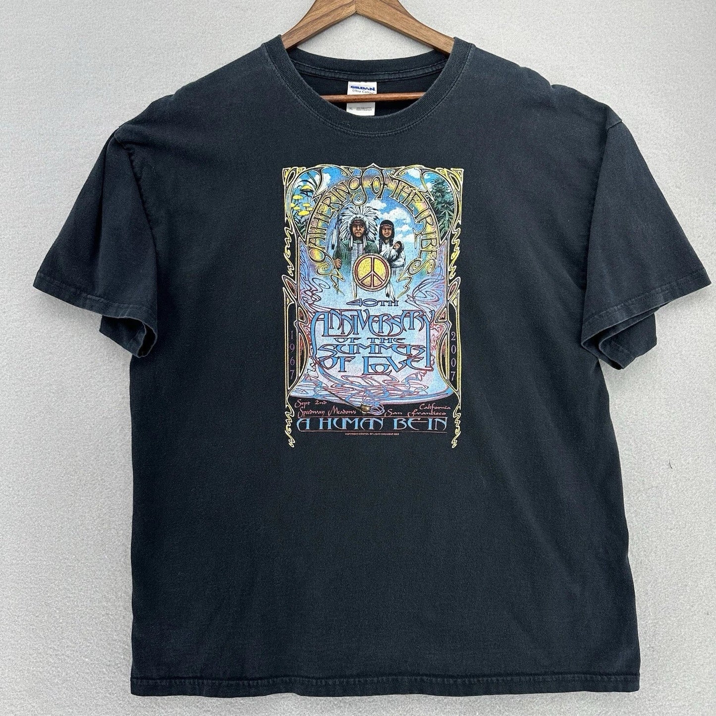 2007 Haight Ashbury 40th Ann Summer of Love Art Black T-Shirt Sz XL Y2K Hippie Unisex T-shirt, Sweatshirt, Hoodie, Long Sleeve Tee - T-Shirt, Sweatshirt, Hoodie