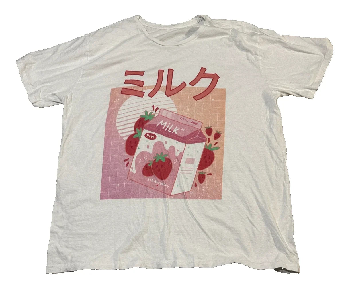 Strawberry Milk Japanese Graphic T-Shirt 2XL White Kawaii Anime Aesthetic Tee Unisex T-shirt, Sweatshirt, Hoodie, Long Sleeve Tee - T-Shirt, Sweatshirt, Hoodie