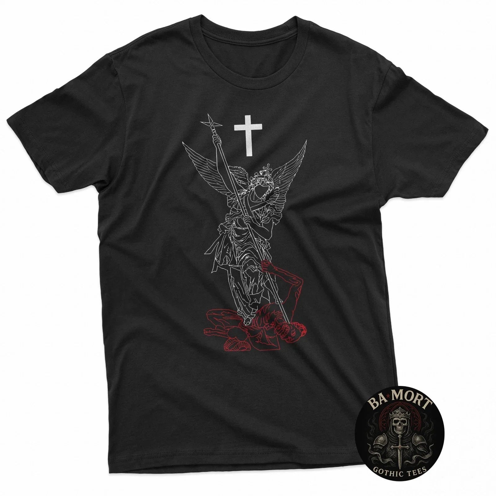 Saint Michael The Archangel Defeating Satan Warrior T-Shirt Unisex T-shirt, Sweatshirt, Hoodie, Long Sleeve Tee - T-Shirt, Sweatshirt, Hoodie
