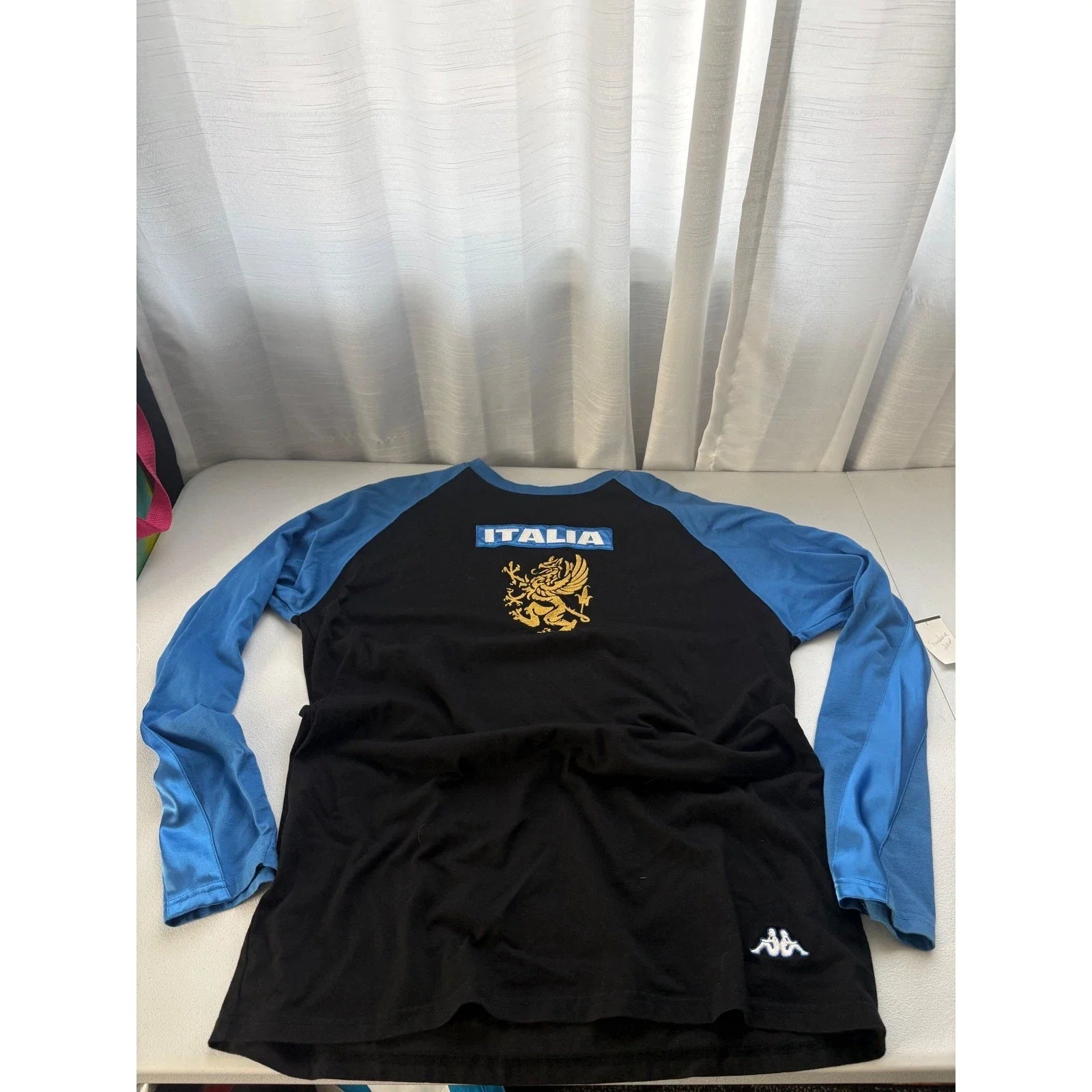 Kappa Italia Mens XL Long Sleeve Raglan Shirt Black Blue Griffin Logo Cotton Unisex T-shirt, Sweatshirt, Hoodie, Long Sleeve Tee - T-Shirt, Sweatshirt, Hoodie