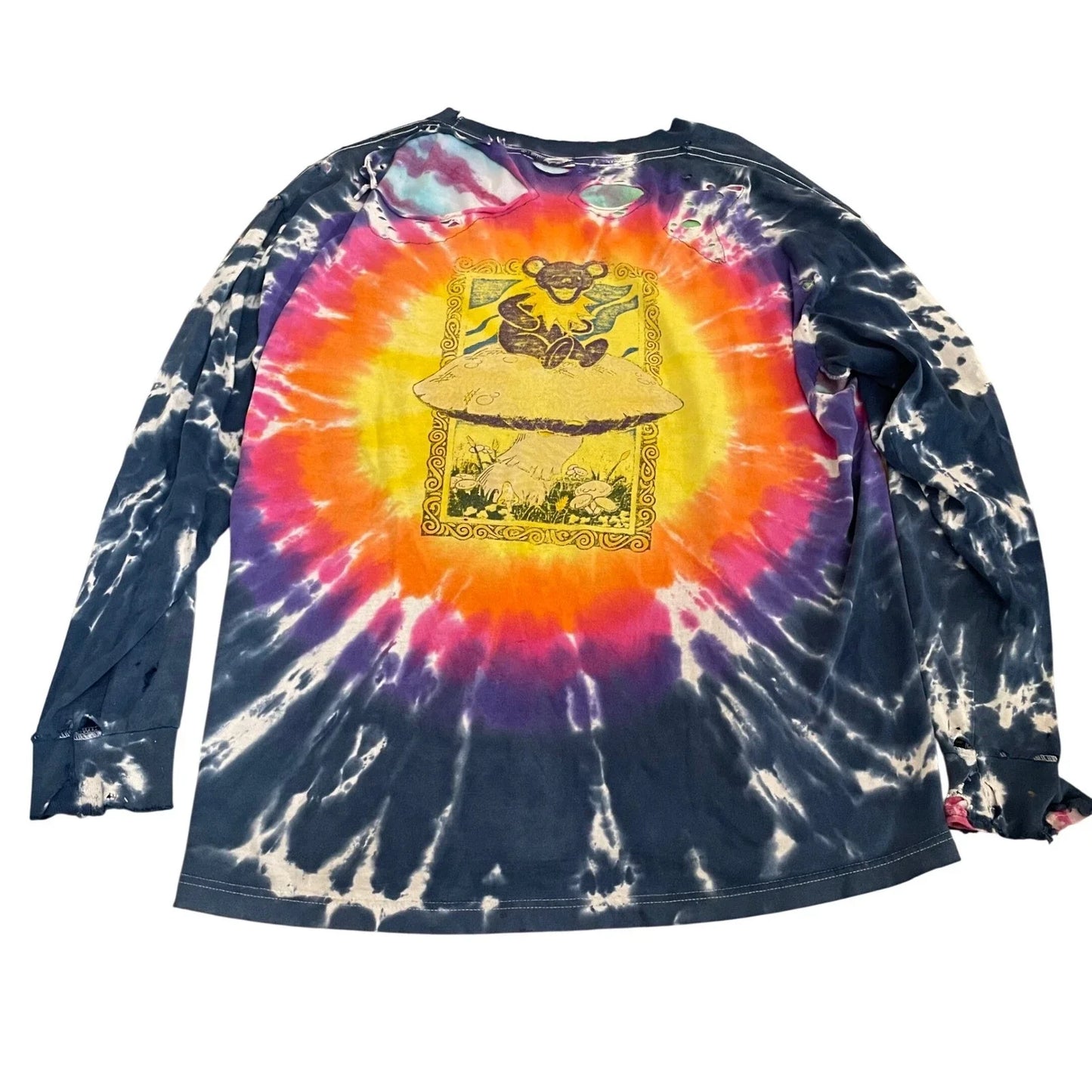 Grateful Dead Dancing Bear Mushroom Tie Dye Long Sleeve Distressed Shirt XL Unisex T-shirt, Sweatshirt, Hoodie, Long Sleeve Tee - T-Shirt, Sweatshirt, Hoodie