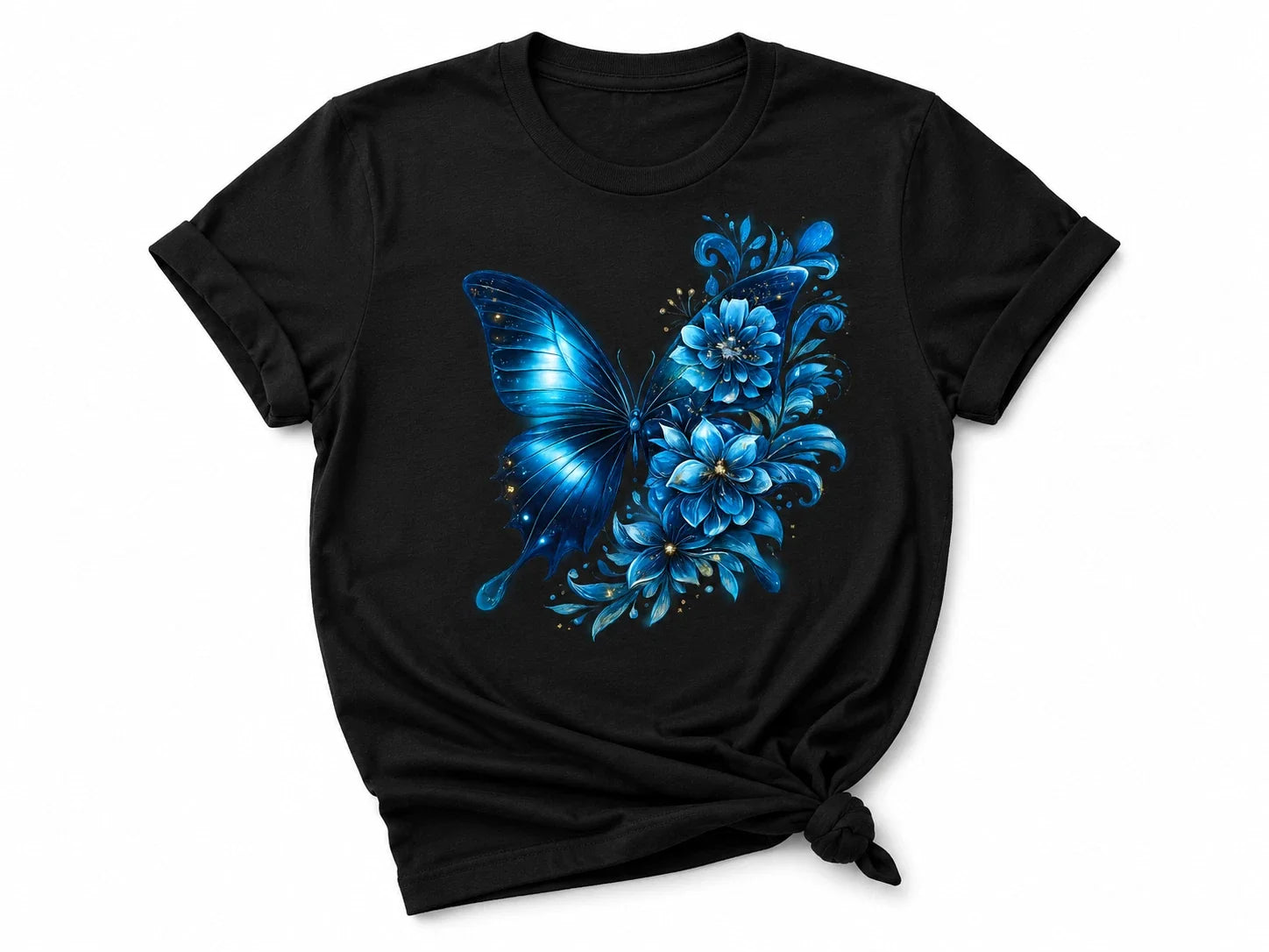 Blue Butterfly Floral Graphic T-Shirt Nature Lover Gift Women Boho Tee Unisex T-shirt, Sweatshirt, Hoodie, Long Sleeve Tee - T-Shirt, Sweatshirt, Hoodie