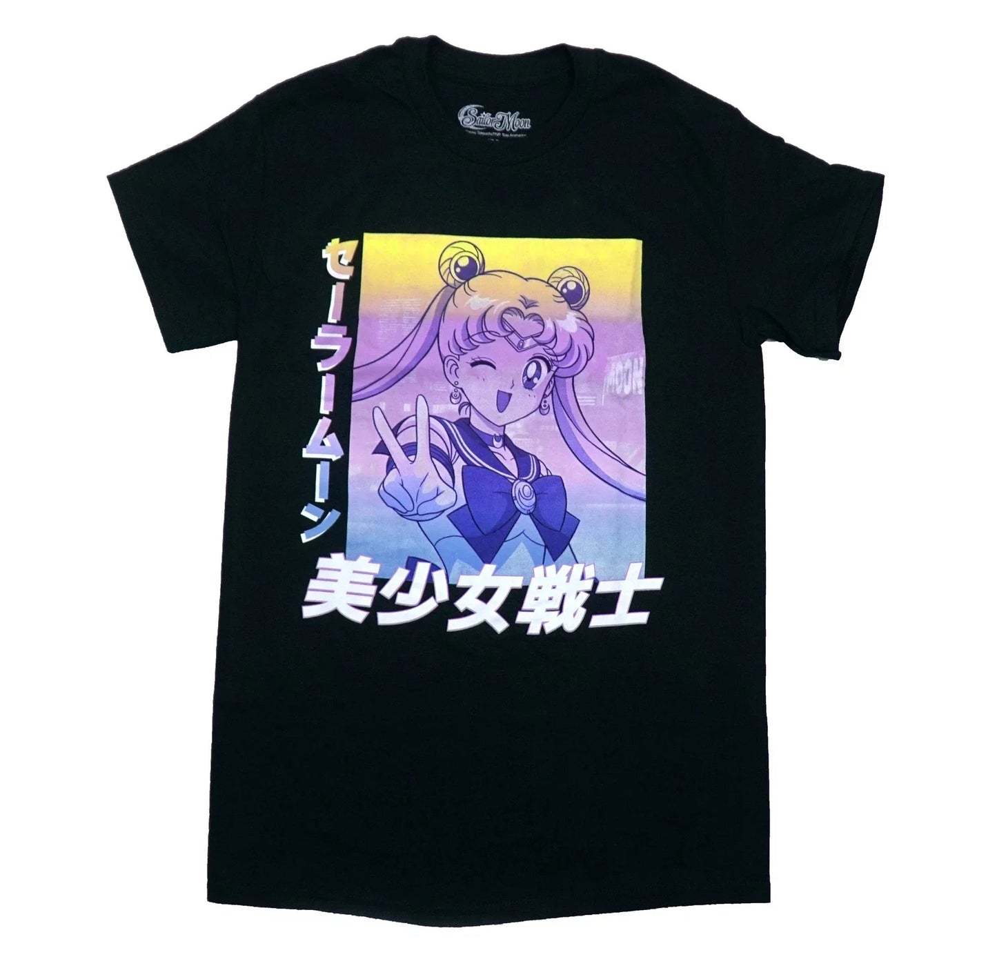 Sailor Moon Mens T-Shirt - Winking  Peace Sign Kanji Color Wave Unisex T-shirt, Sweatshirt, Hoodie, Long Sleeve Tee - T-Shirt, Sweatshirt, Hoodie