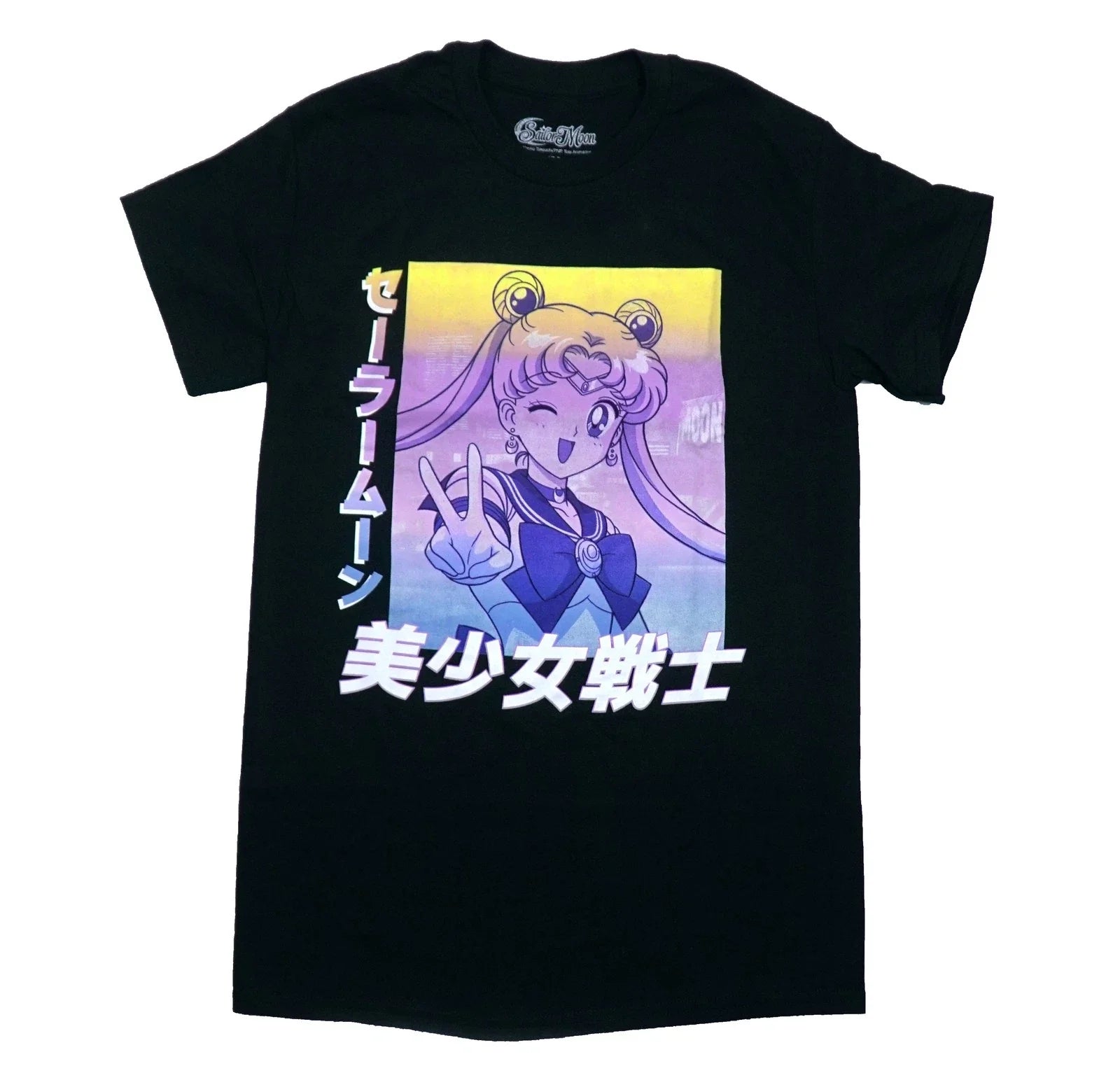 Sailor Moon Mens T-Shirt - Winking  Peace Sign Kanji Color Wave Unisex T-shirt, Sweatshirt, Hoodie, Long Sleeve Tee - T-Shirt, Sweatshirt, Hoodie