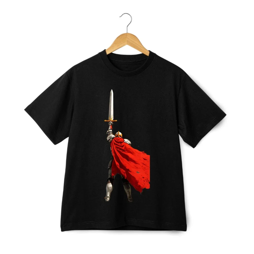 Medieval Warrior Red Cloak T-Shirt Black/White Unisex Casual Cotton Cartoon Tee Unisex T-shirt, Sweatshirt, Hoodie, Long Sleeve Tee - T-Shirt, Sweatshirt, Hoodie