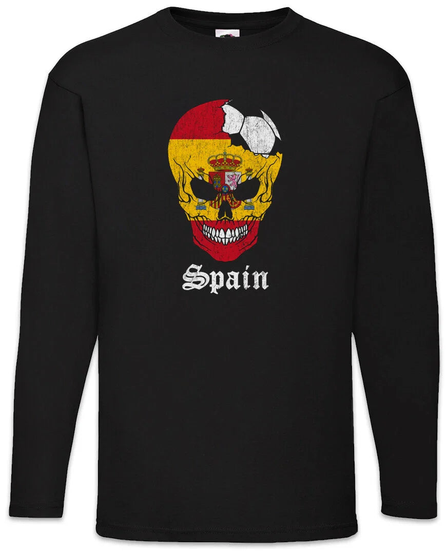 Spain Football Skull I Men's Long Sleeve T-Shirt Spanish Soccer Flag World Unisex T-shirt, Sweatshirt, Hoodie, Long Sleeve Tee - T-Shirt, Sweatshirt, Hoodie