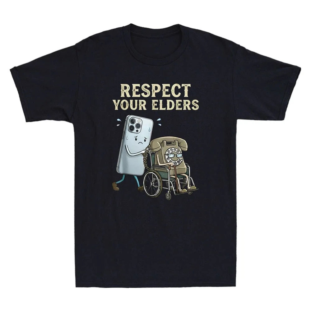 Respect Your Elders Retro Smartphone Technology Funny Meme Quote Men's T-Shirt Unisex T-shirt, Sweatshirt, Hoodie, Long Sleeve Tee - T-Shirt, Sweatshirt, Hoodie