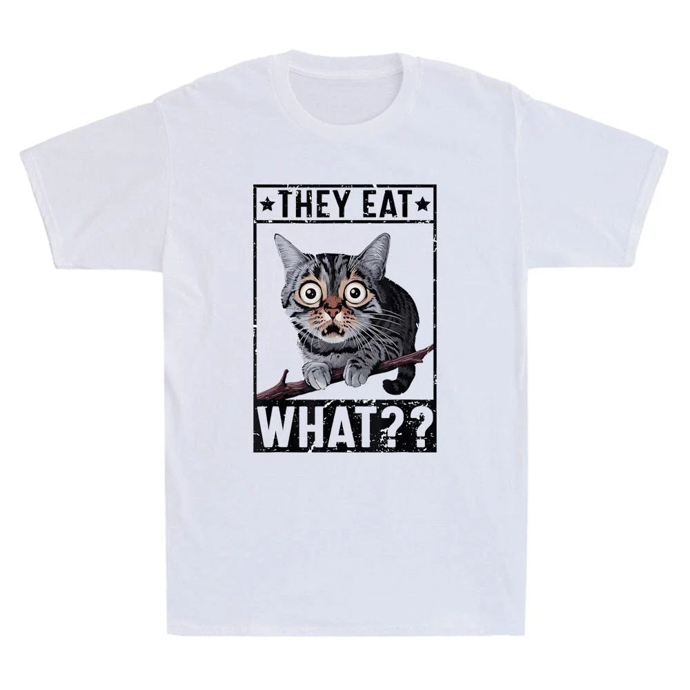 They Eat What?? Funny Confuse Cat Graphic Humor Quote Joke Vintage Men's T-Shirt Unisex T-shirt, Sweatshirt, Hoodie, Long Sleeve Tee - T-Shirt, Sweatshirt, Hoodie