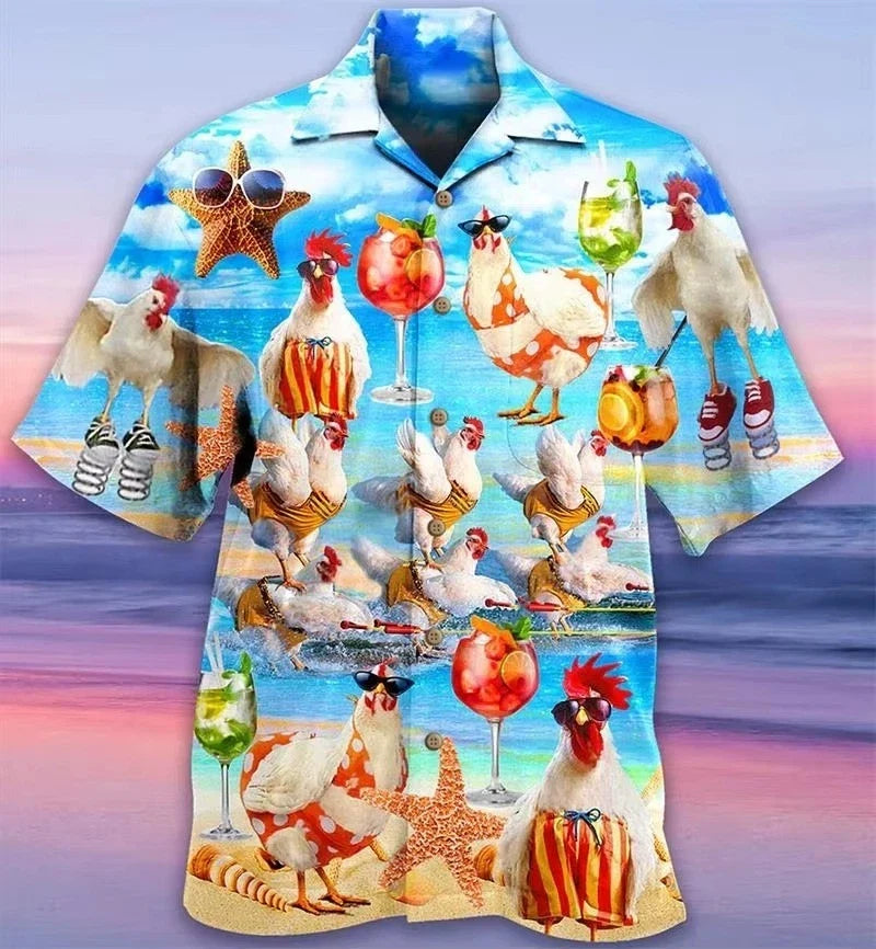 Mens Button Down Chicken Rooster Egg Bacon Hawaiian Top Novelty Summer Shirt Unisex T-shirt, Sweatshirt, Hoodie, Long Sleeve Tee - T-Shirt, Sweatshirt, Hoodie