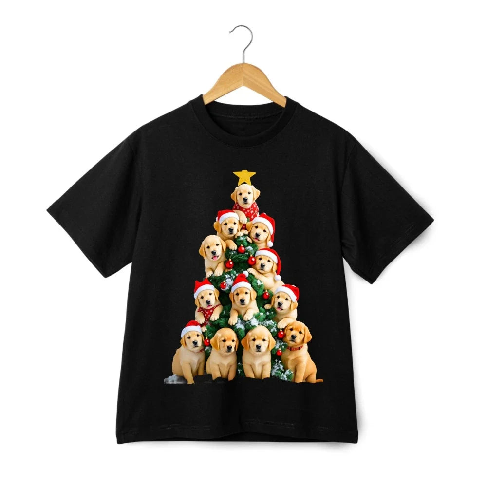 Holiday Puppy Christmas Tree T-Shirt Golden Retriever Graphic  Cotton Tee Unisex T-shirt, Sweatshirt, Hoodie, Long Sleeve Tee - T-Shirt, Sweatshirt, Hoodie