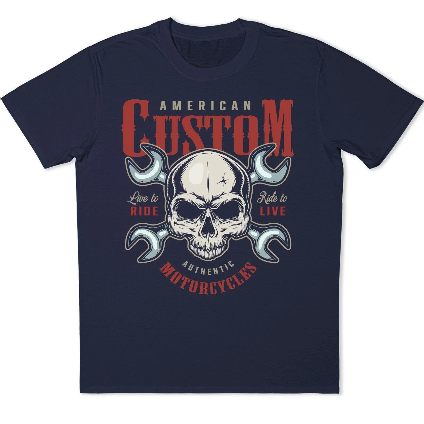 Skull Biker T-Shirt Motorcycle Wrench American Custom Ride To Live Graphic Tee Unisex T-shirt, Sweatshirt, Hoodie, Long Sleeve Tee - T-Shirt, Sweatshirt, Hoodie