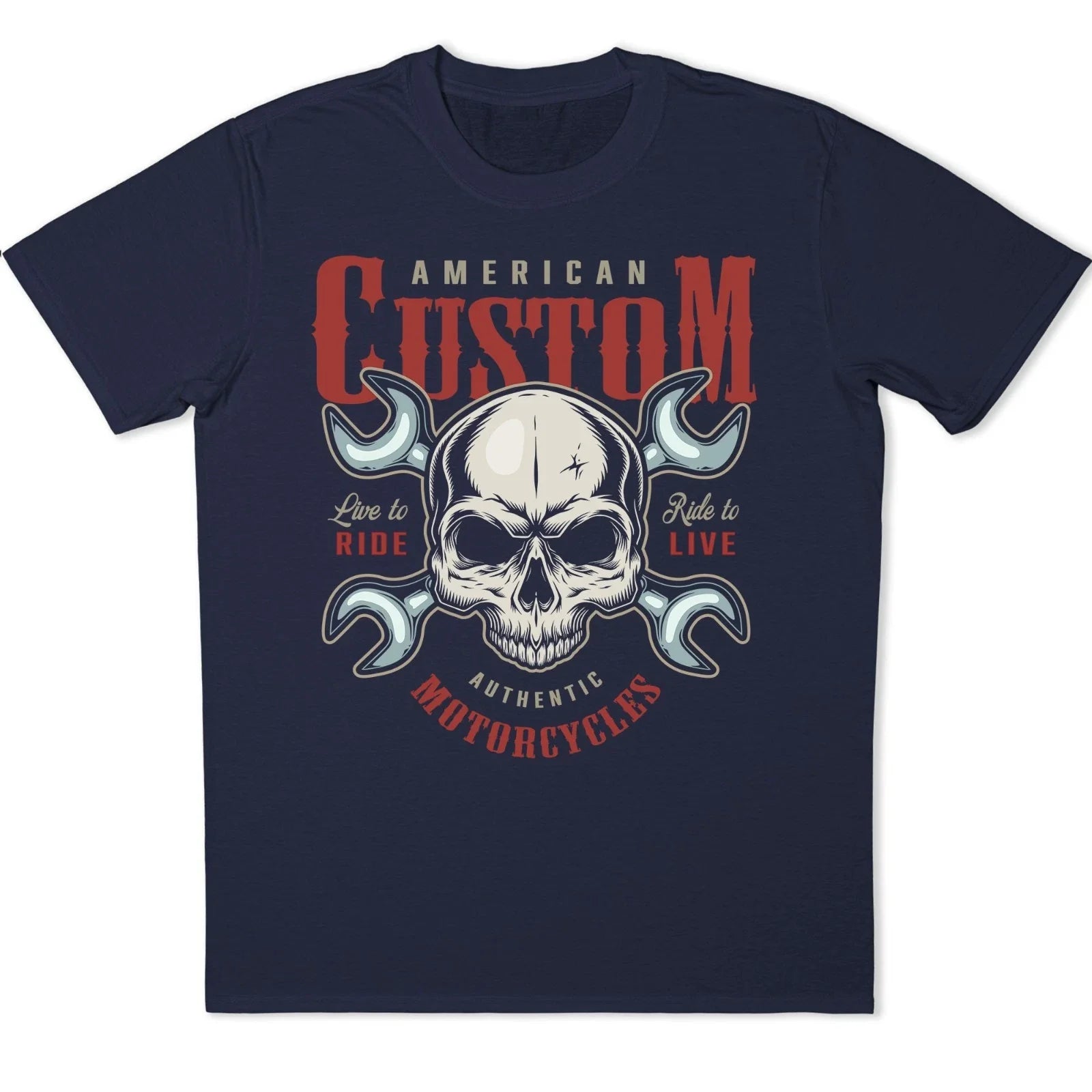 Skull Biker T-Shirt Motorcycle Wrench American Custom Ride To Live Graphic Tee Unisex T-shirt, Sweatshirt, Hoodie, Long Sleeve Tee - T-Shirt, Sweatshirt, Hoodie