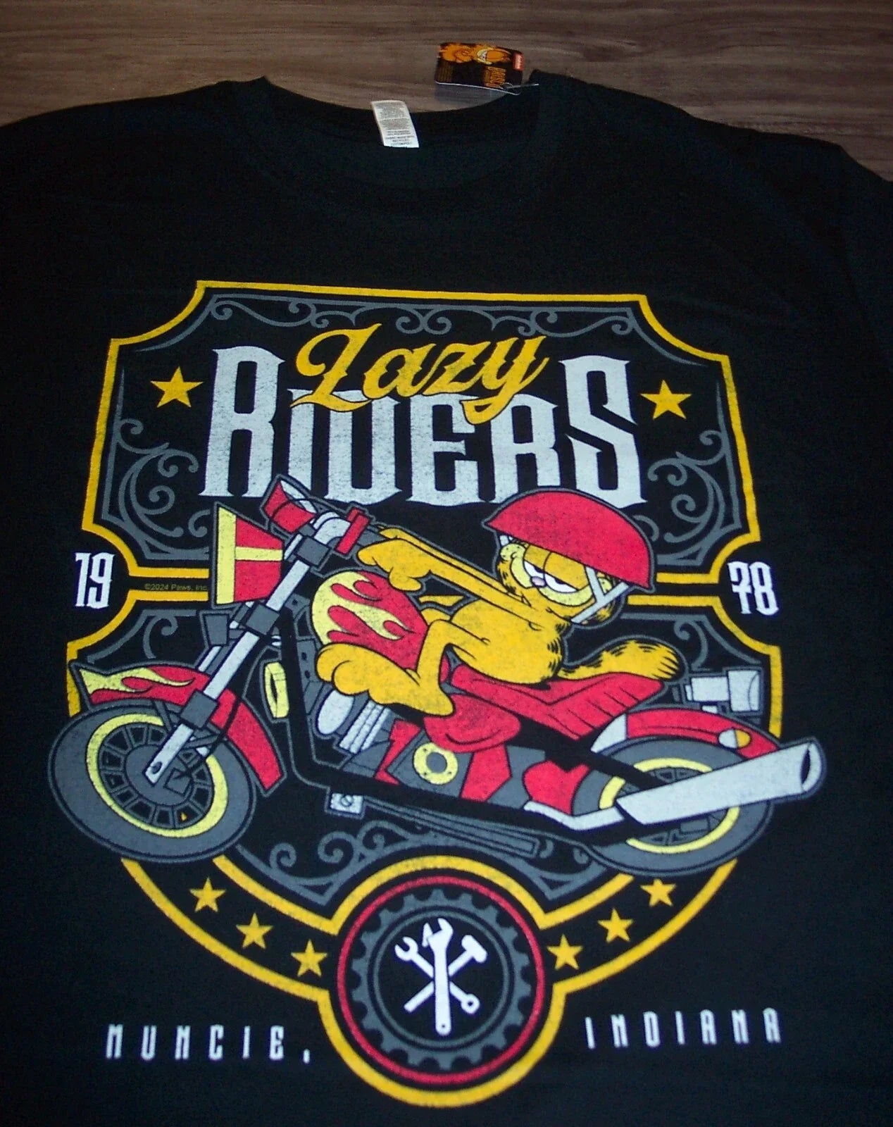 VINTAGE STYLE GARFIELD Lazy Riders Motorcycles T-Shirt MENS LARGE NEW W/ Tag Unisex T-shirt, Sweatshirt, Hoodie, Long Sleeve Tee - T-Shirt, Sweatshirt, Hoodie