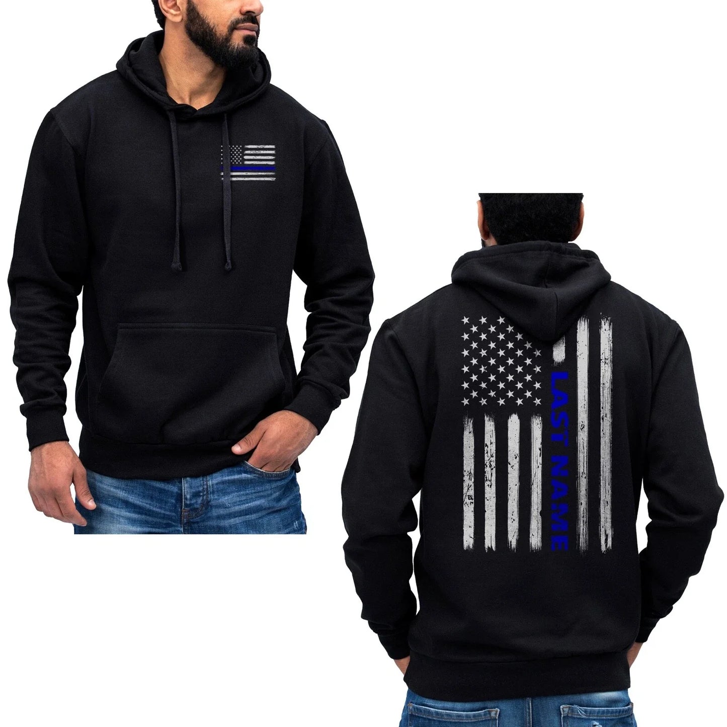 Custom Last Name Police Thin Blue Line Vertical Flag Hoodie Sweatshirt Unisex T-shirt, Sweatshirt, Hoodie, Long Sleeve Tee - T-Shirt, Sweatshirt, Hoodie