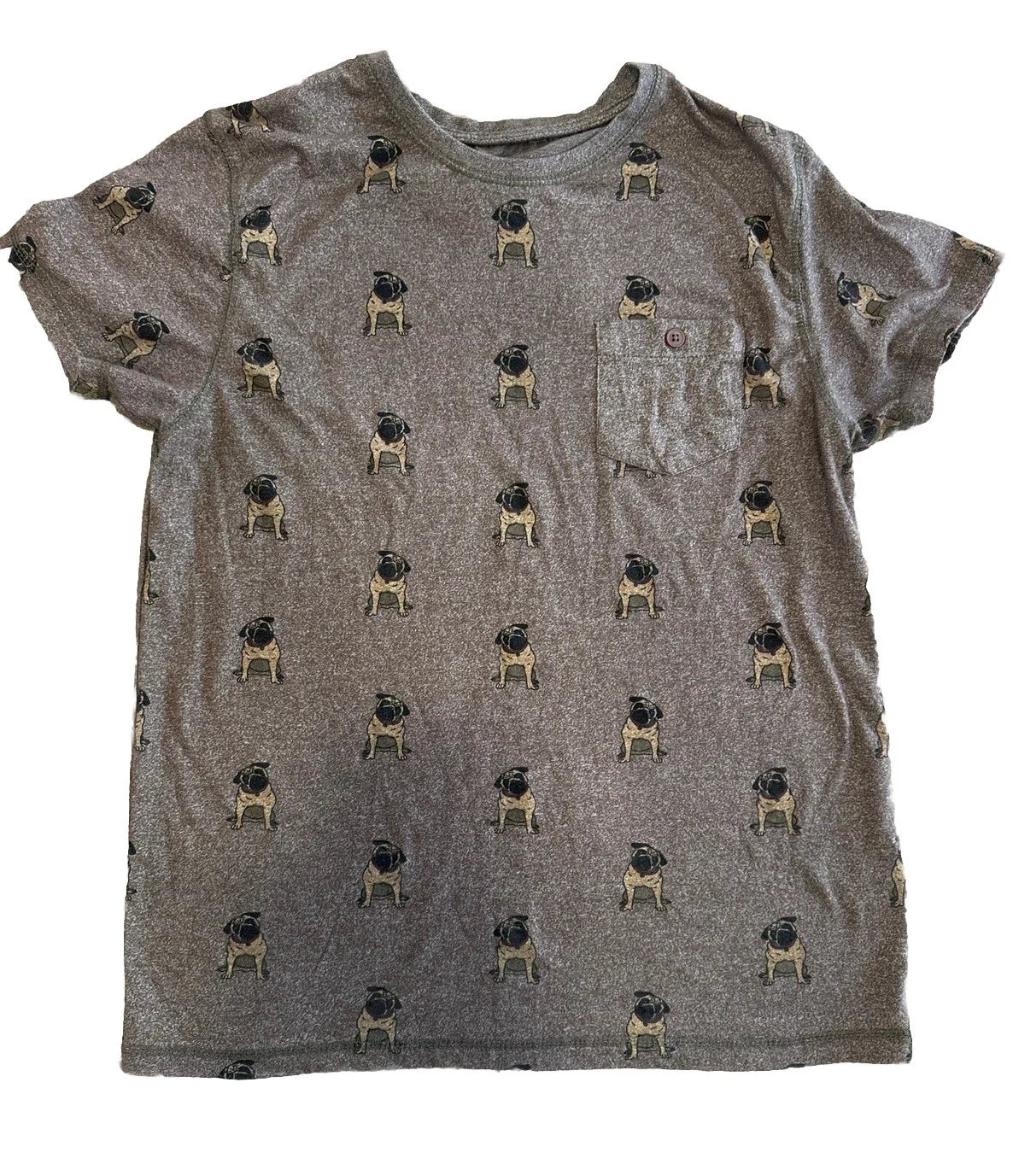 Pug T Shirt Creative Destruction Men's Large Brown Dog Print All Over pocket M Unisex T-shirt, Sweatshirt, Hoodie, Long Sleeve Tee - T-Shirt, Sweatshirt, Hoodie