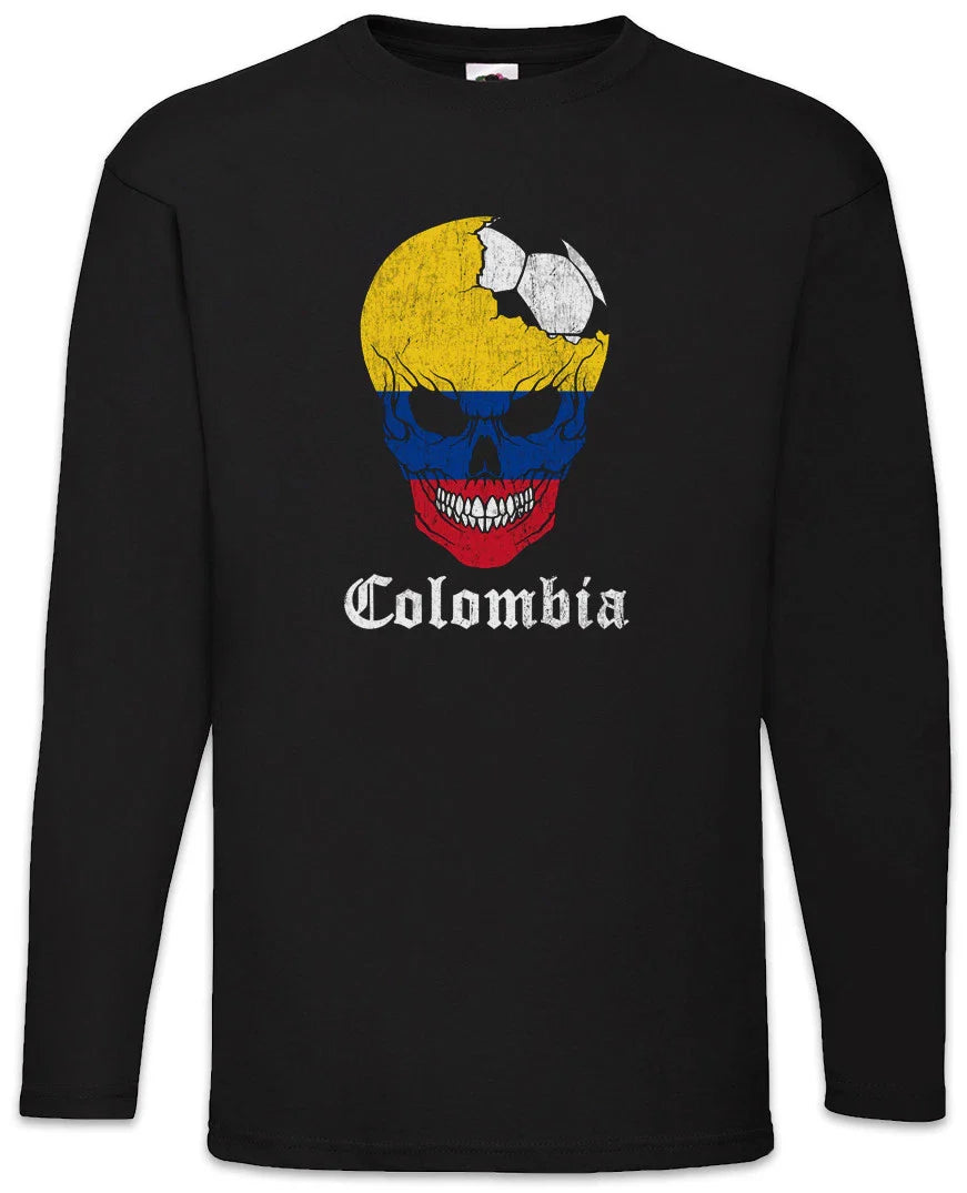 Colombia Football Skull I Men Long Sleeve T-Shirt colombian Soccer Flag Unisex T-shirt, Sweatshirt, Hoodie, Long Sleeve Tee - T-Shirt, Sweatshirt, Hoodie