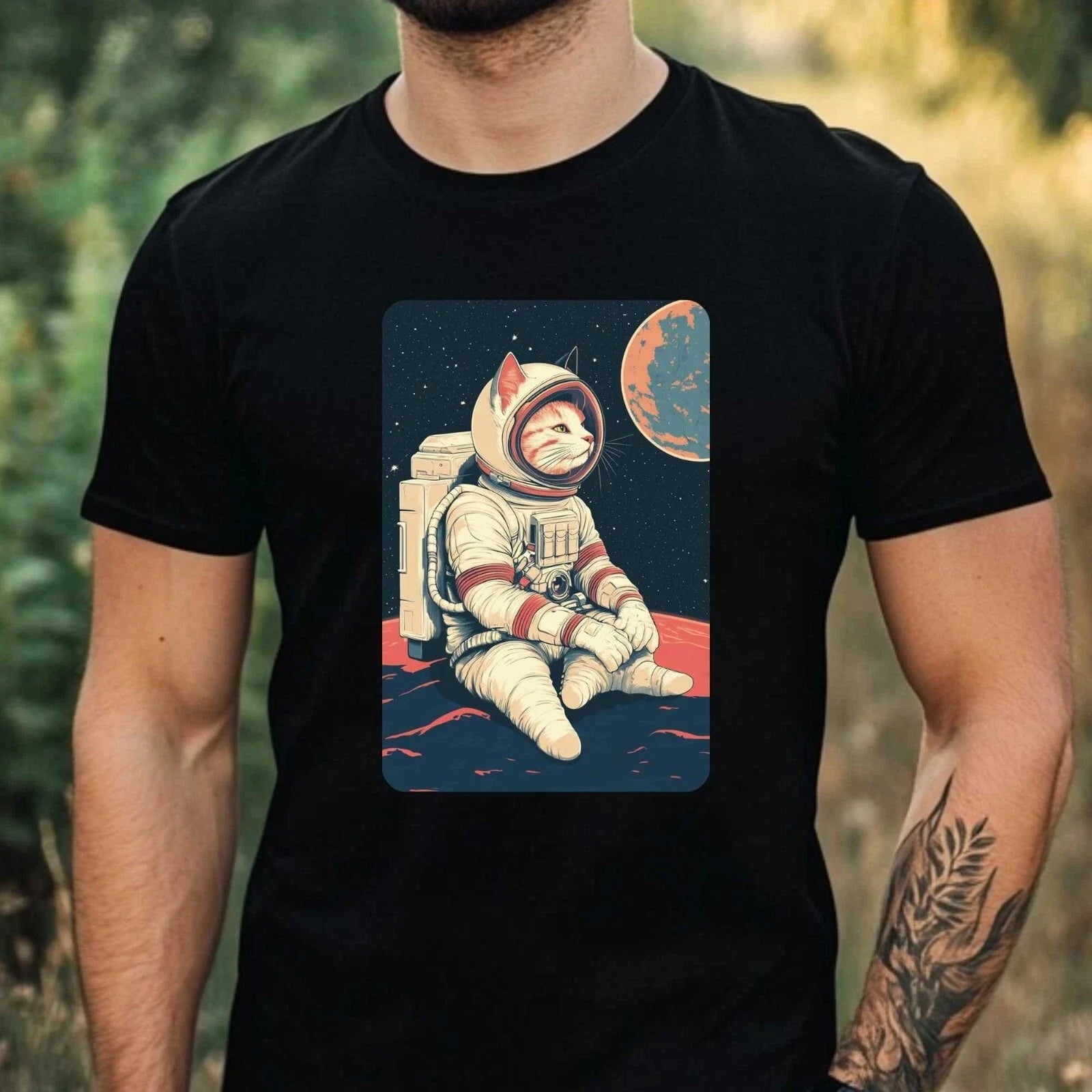Mens Cat as Astronaut Print Cotton T-Shirt Size XS to 5XL Unisex T-shirt, Sweatshirt, Hoodie, Long Sleeve Tee - T-Shirt, Sweatshirt, Hoodie