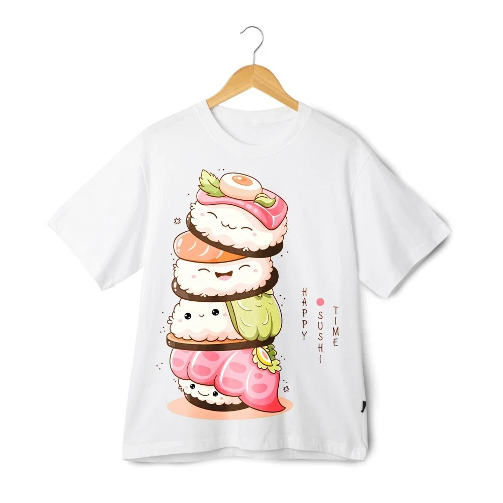 Happy Sushi Time T-Shirt Kawaii Sushi Stack Cute Japanese Food Lover Graphic Tee Unisex T-shirt, Sweatshirt, Hoodie, Long Sleeve Tee - T-Shirt, Sweatshirt, Hoodie