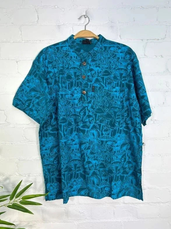 Mens Hippy Blue Mushroom Short Sleeve Gringo Fairtrade  Shirt Unisex T-shirt, Sweatshirt, Hoodie, Long Sleeve Tee - T-Shirt, Sweatshirt, Hoodie