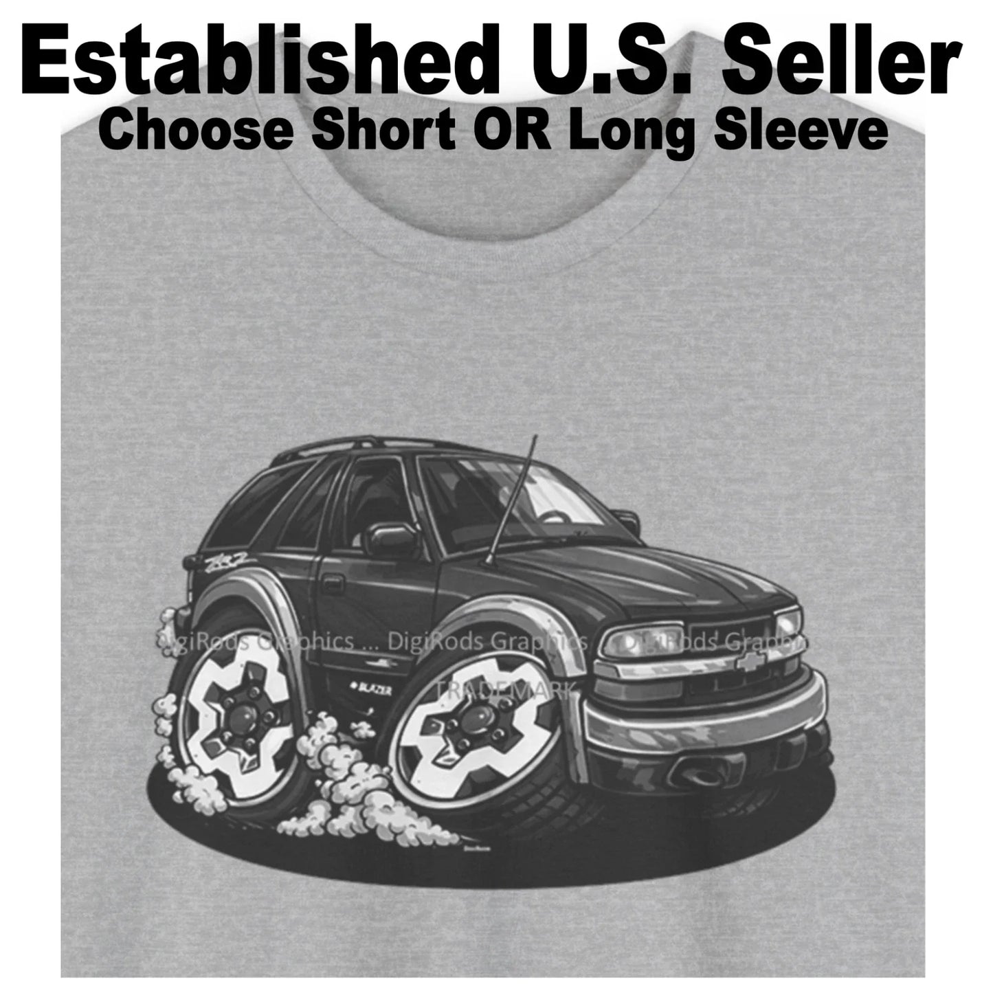 DigiRods Chevy Blazer ZR2 Model Black And White Art Cartoon Car T Shirt Unisex T-shirt, Sweatshirt, Hoodie, Long Sleeve Tee - T-Shirt, Sweatshirt, Hoodie